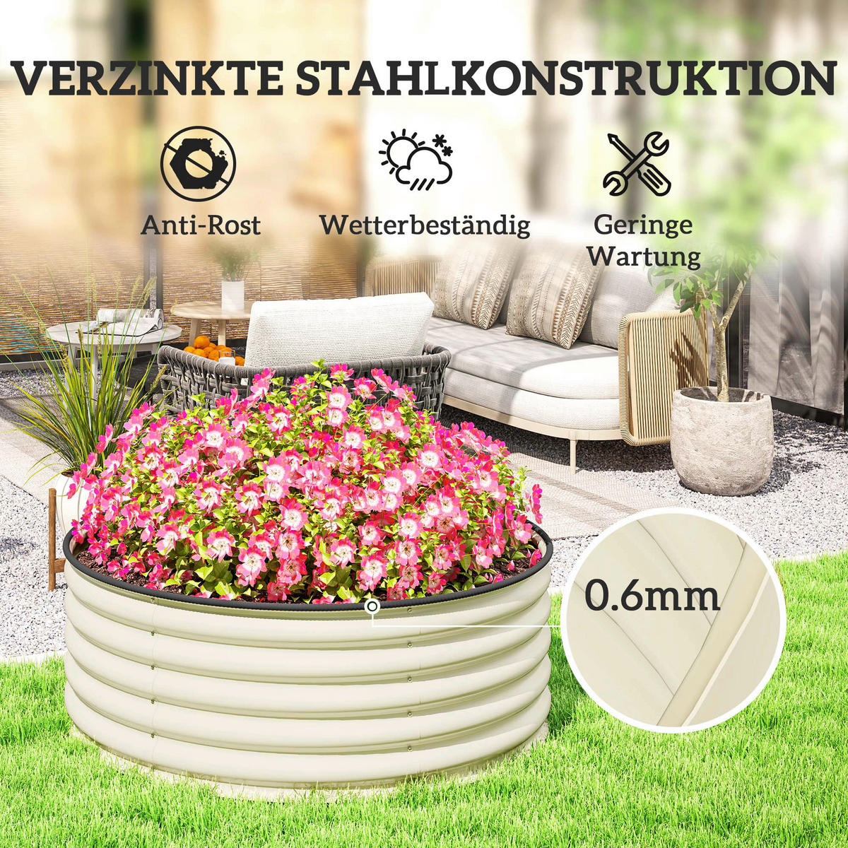 Outsunny Hochbeet cremeweiß Stahl B/H/L: ca. 120x43x120 cm Hochbeet - cremeweiß (120,00/120,00/43,00cm) - Outsunny