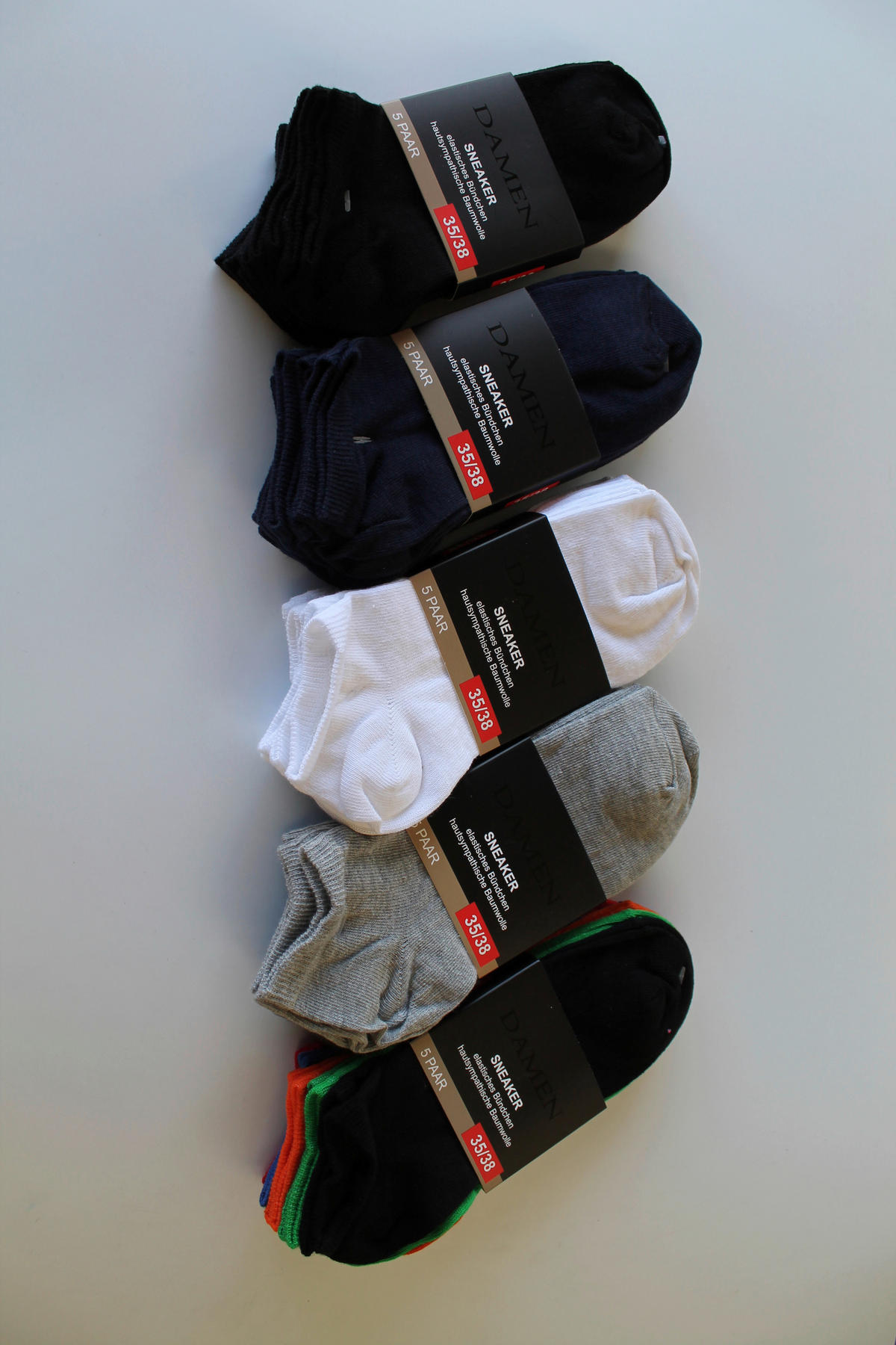 Damen-Socken sortiert 5 Packstücke Größe 35-38 Sneakersocken_Damen_uni_5erPack - sortiert