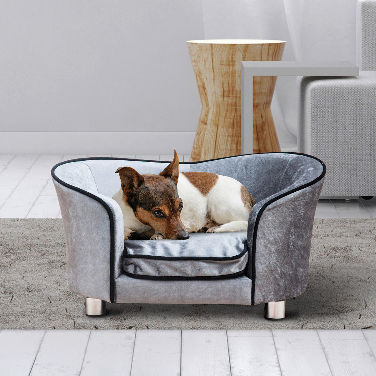 PawHut Hundecouch hellgrau Holz B/H/L: ca. 49x38x69 cm Luxus_Hundecouch - hellgrau (69,00/49,00/38,00cm) - PawHut