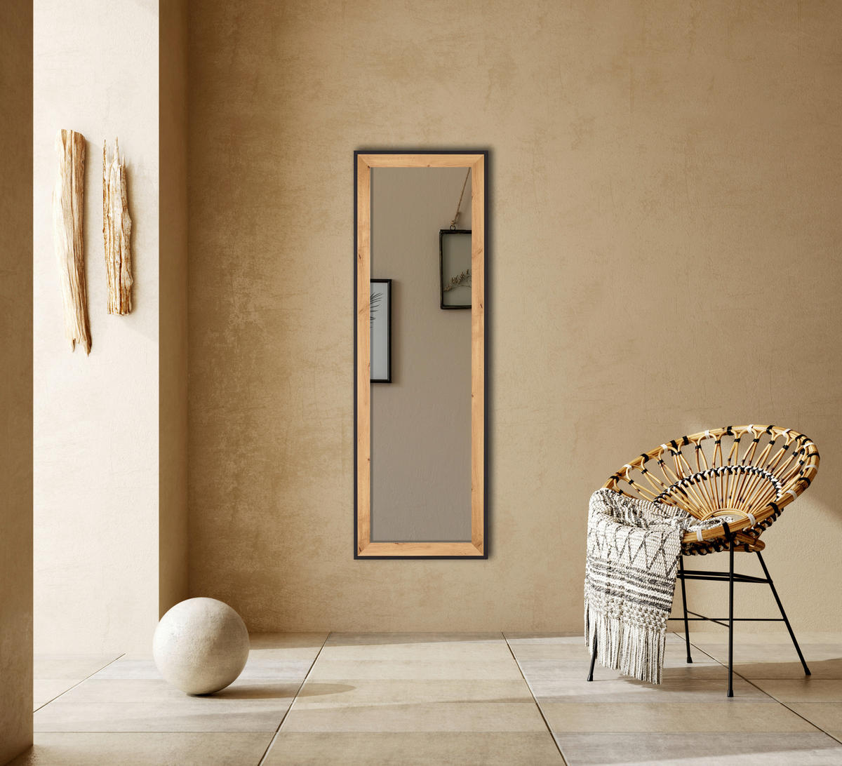 Mirrors&More Rahmenspiegel BRANDA Eiche Artisan B/H/T: ca. 50x150x2,7 cm BRANDA - Eiche (50,00/150,00/2,70cm) - Mirrors&More
