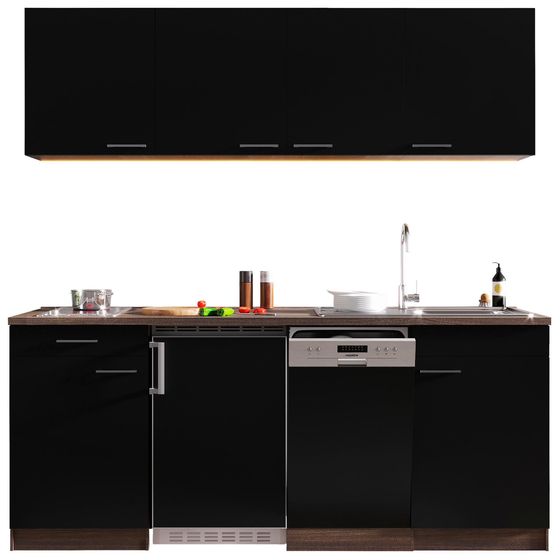 Respekta Küchenblock Economy schwarz matt B/H/T: ca. 195x200x60 cm Economy - Eiche/schwarz (195,00/200,00/60,00cm) - Respekta