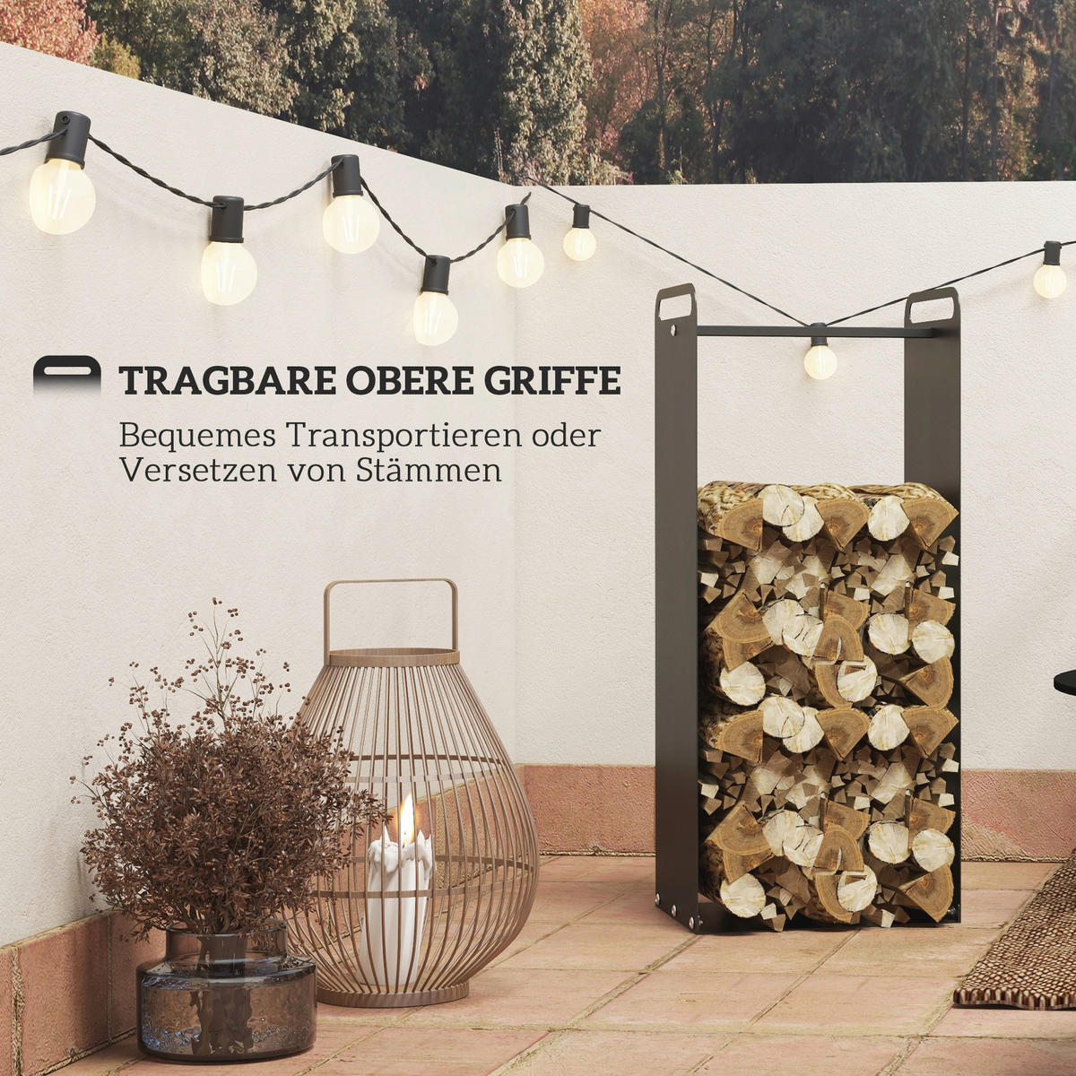 Outsunny Kaminholzregal schwarz B/H/L: ca. 30x90x37 cm Kaminholzregal - schwarz (37,00/30,00/90,00cm) - Outsunny
