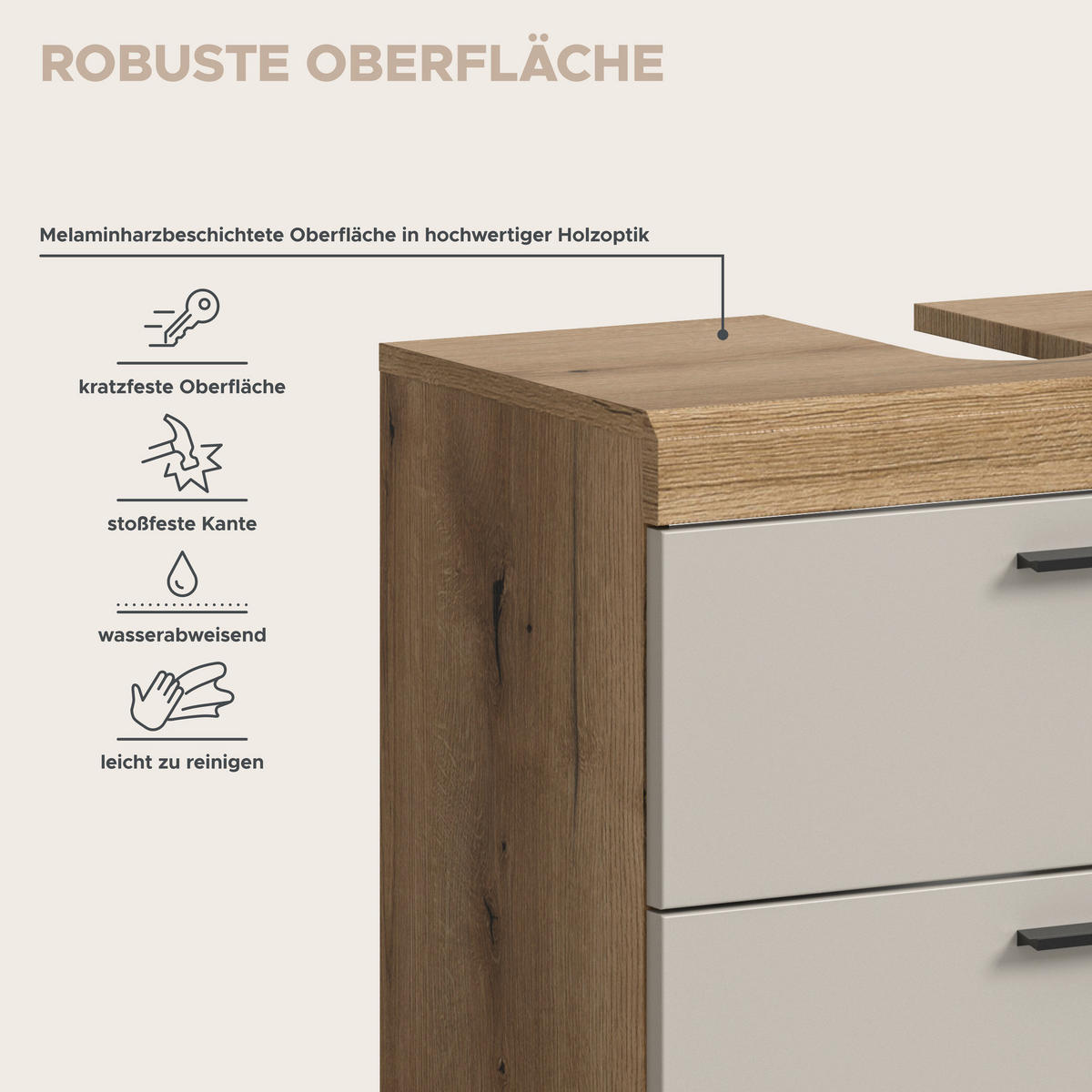 Waschbeckenunterschrank Scout Evoke Oak Nachbildung Kaschmirgrau Nachbildung B/H/T: ca. 60x56x34 cm Scout - Kaschmirgrau (60,00/56,00/34,00cm) - xonox.home