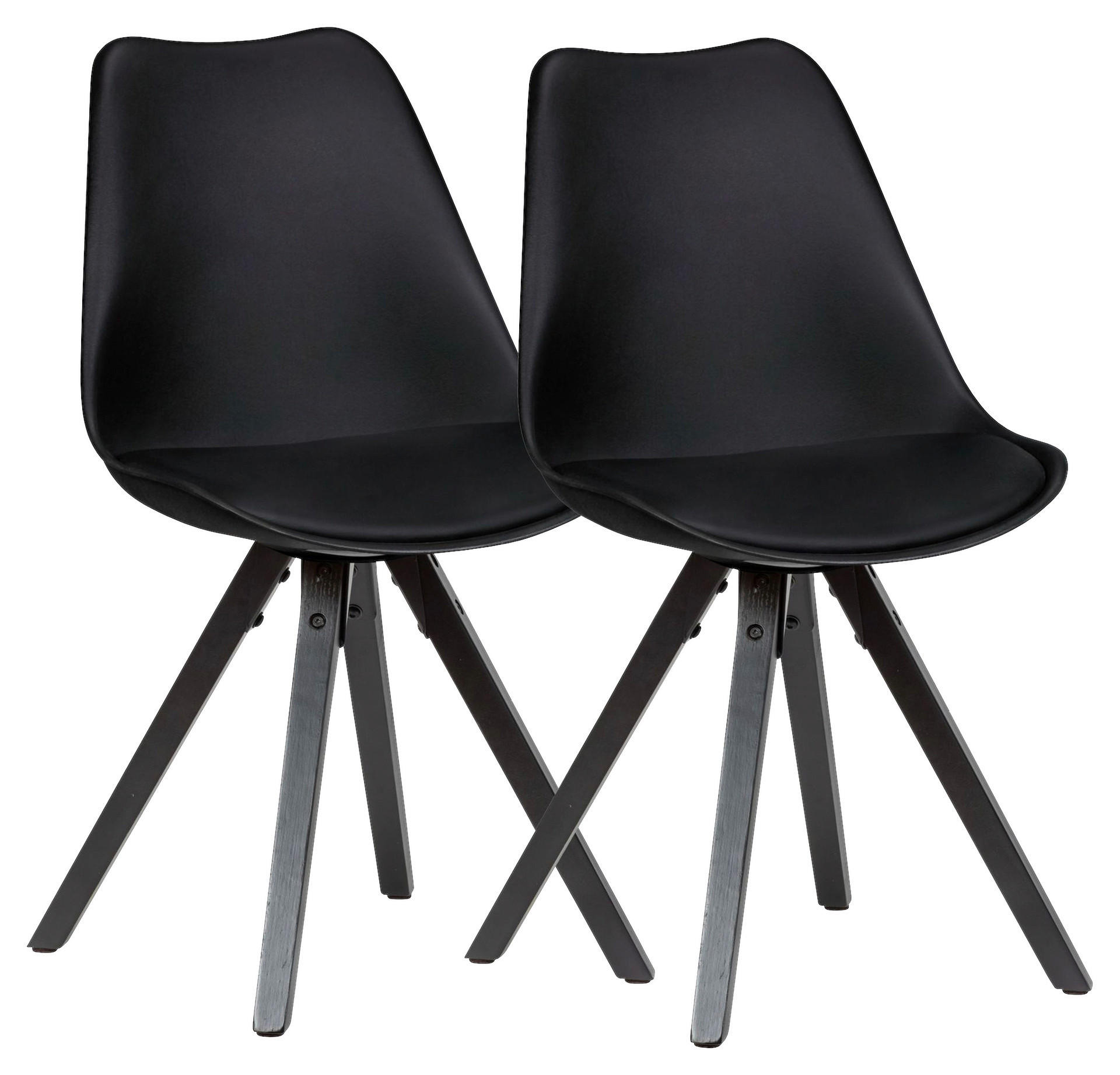 Stuhl 2er-Set schwarz schwarz schwarz Kunststoff Kunstleder Echtholz B/H/T: ca. 49x87x52 cm 2er-Set - schwarz (49,00/87,00/52,00cm) - Wohnling