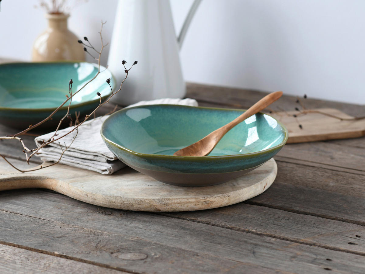 CreaTable Pasta-Bowl-Set Basalt Bio olive Steinzeug D: ca. 22,5 cm Basalt Bio - olive (22,50cm) - CreaTable