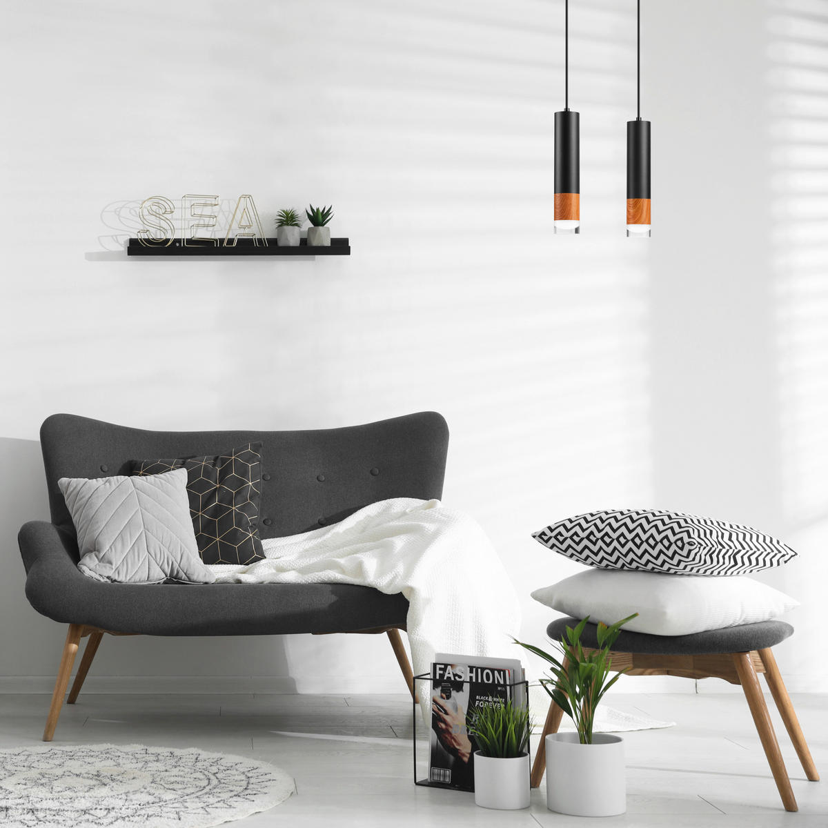 Lamkur Pendelleuchte schwarz Glas Stahl B/H/L: ca. 8x105x30 cm GU10 2 Brennstellen AURELIA - schwarz (30,00/8,00/105,00cm) - Lamkur