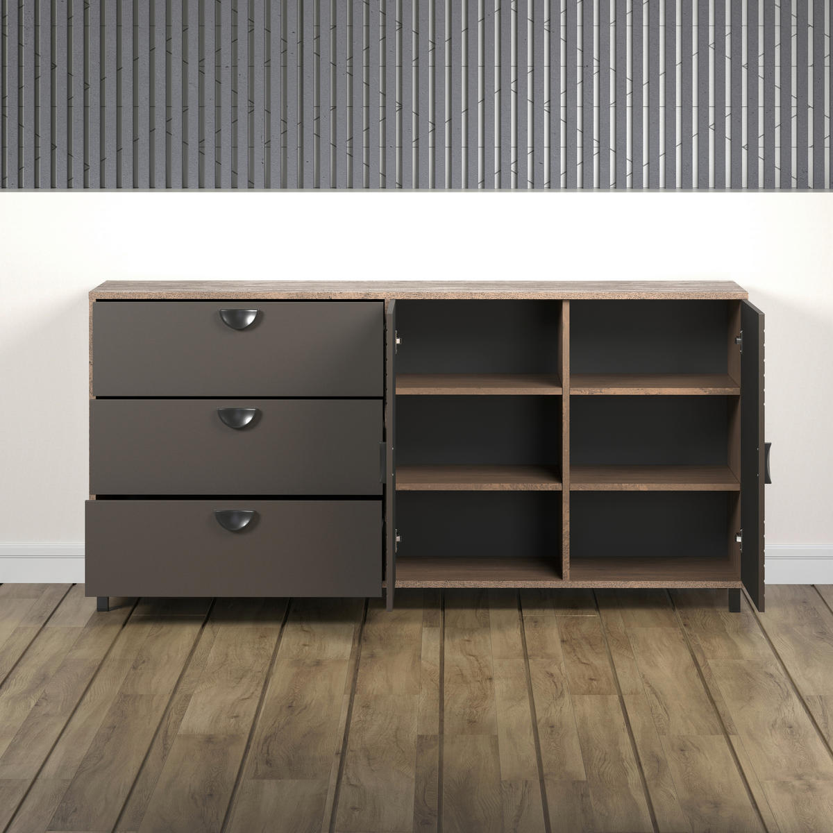 Sideboard Fusion Eiche dunkel Nachbildung bronze Optik B/H/T: ca. 176x86x42 cm Fusion - Eiche/bronze (176,00/86,00/42,00cm)