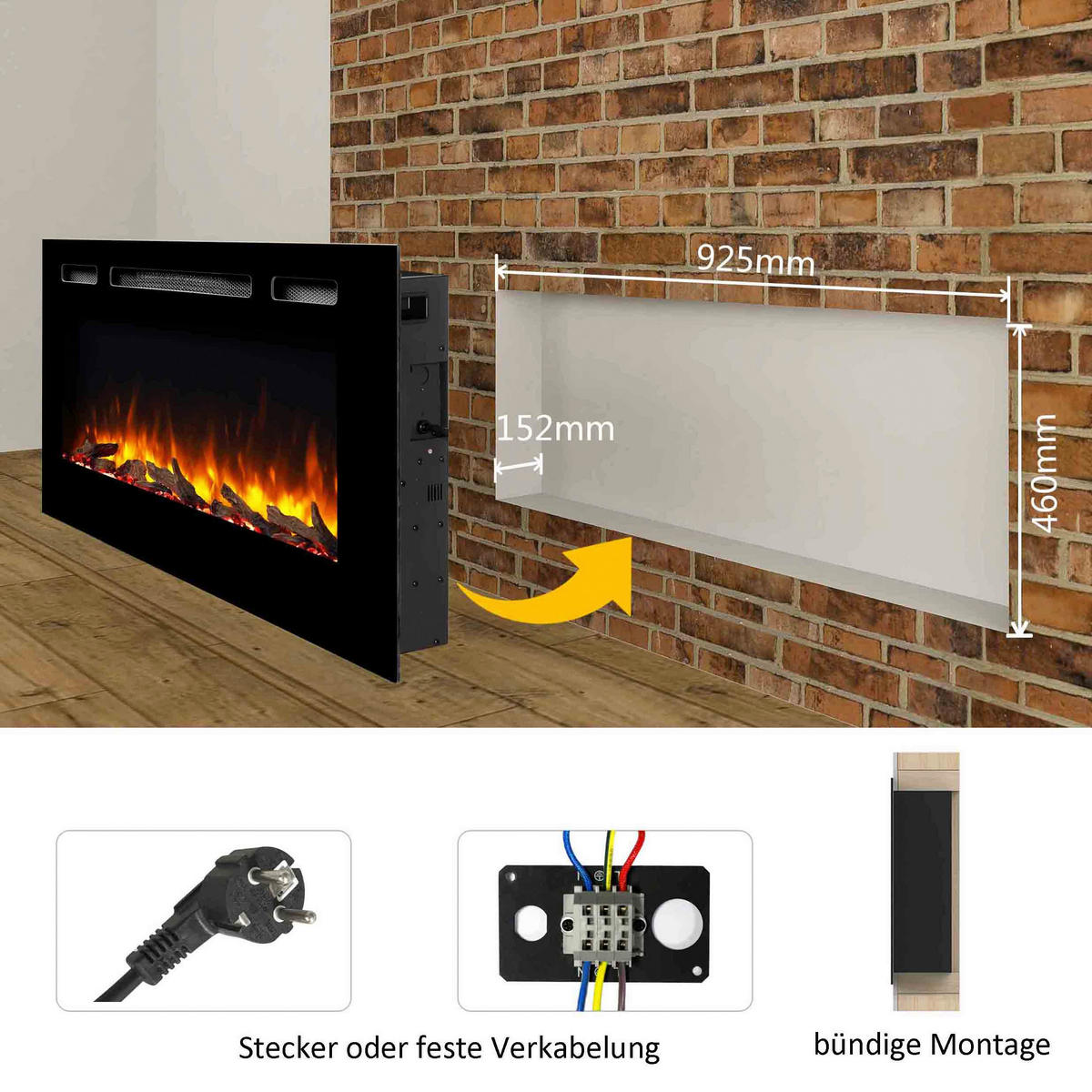 Balderia Einbaukamin Fiamma schwarz B/H/T: ca. 103x14,5x51,5 cm Elekt.-Kamin Fiamma 40" EF172D - schwarz (103,00/14,50/51,50cm) - Balderia