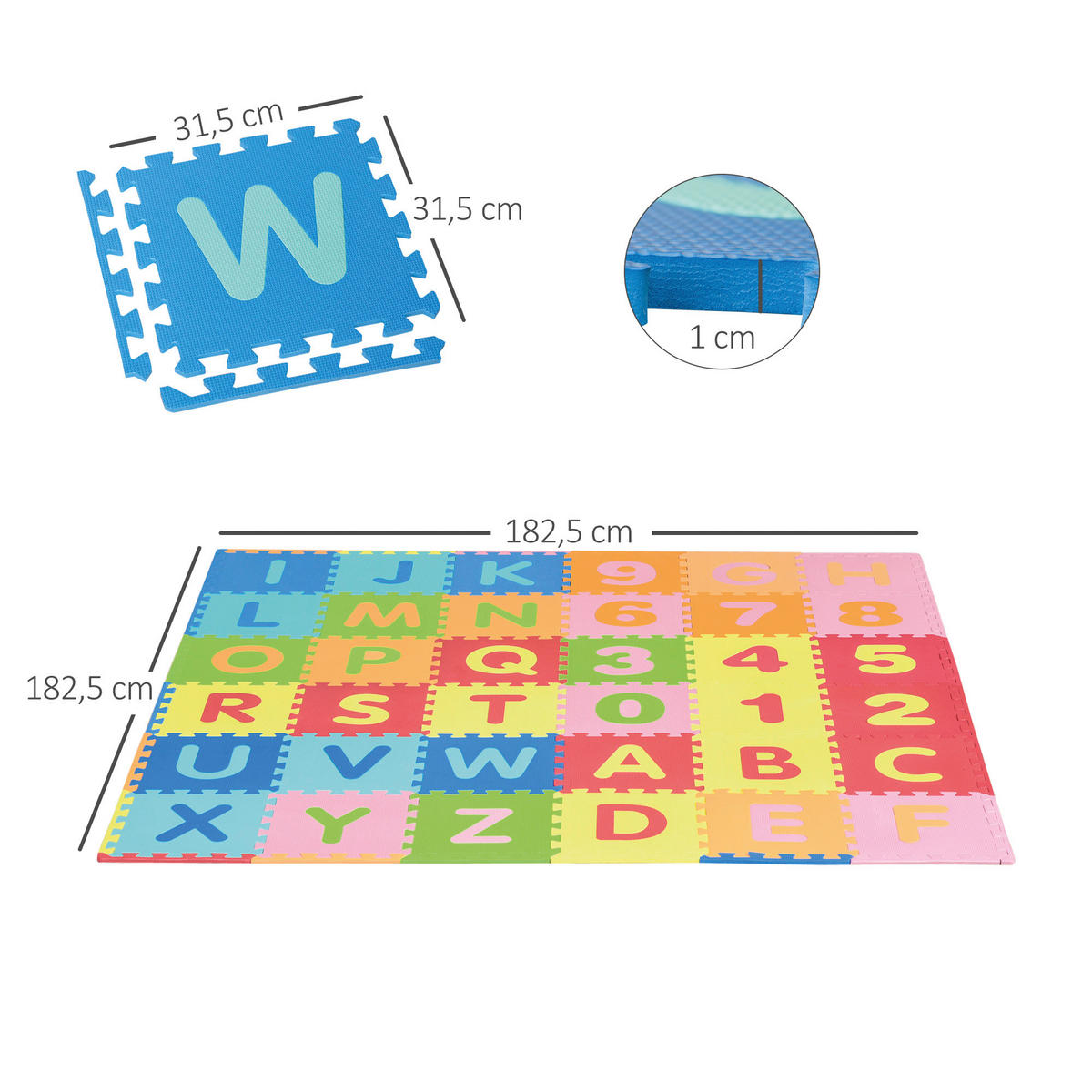 HOMCOM Puzzlematte bunt B/H/L: ca. 182,5x1x182,5 cm Puzzlematte - bunt (182,50/182,50/1,00cm) - HOMCOM