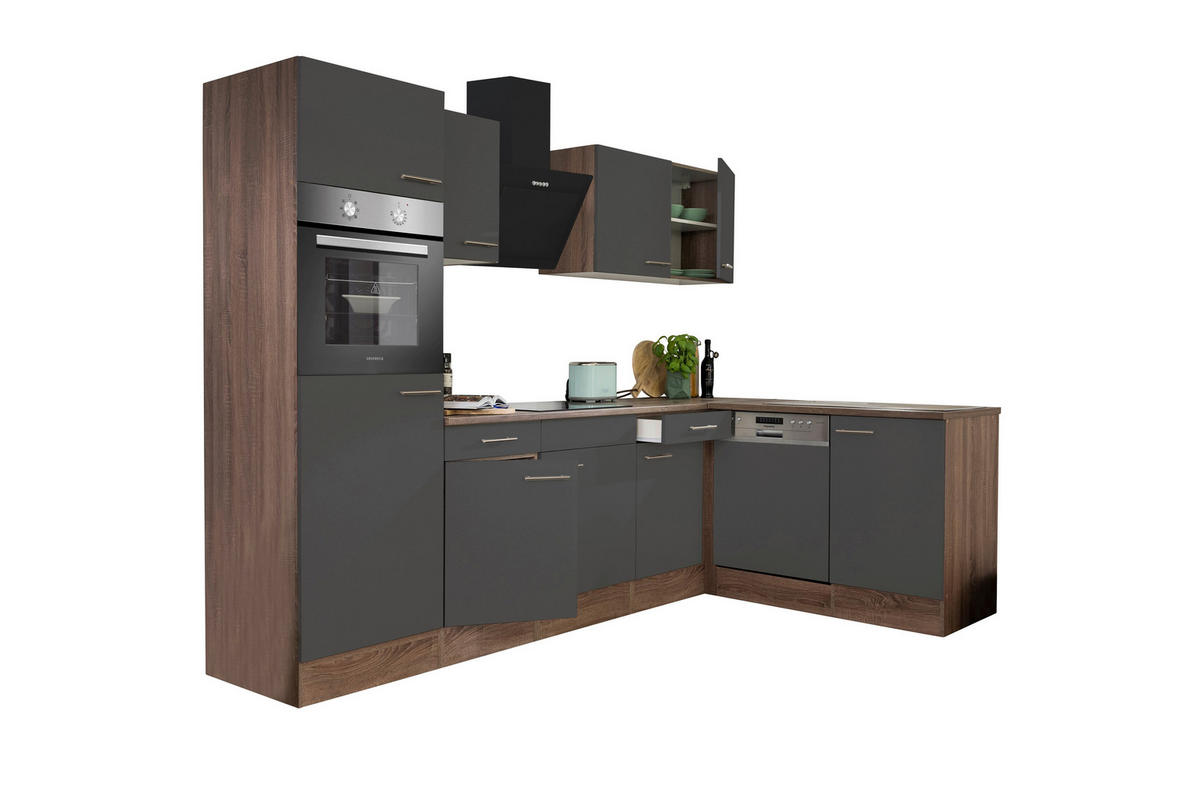 Respekta Winkelküche KBL280EYGS grau B/H/T: ca. 280x205x172 cm KBL280EYGS - Eiche/grau (280,00/205,00/172,00cm) - Respekta