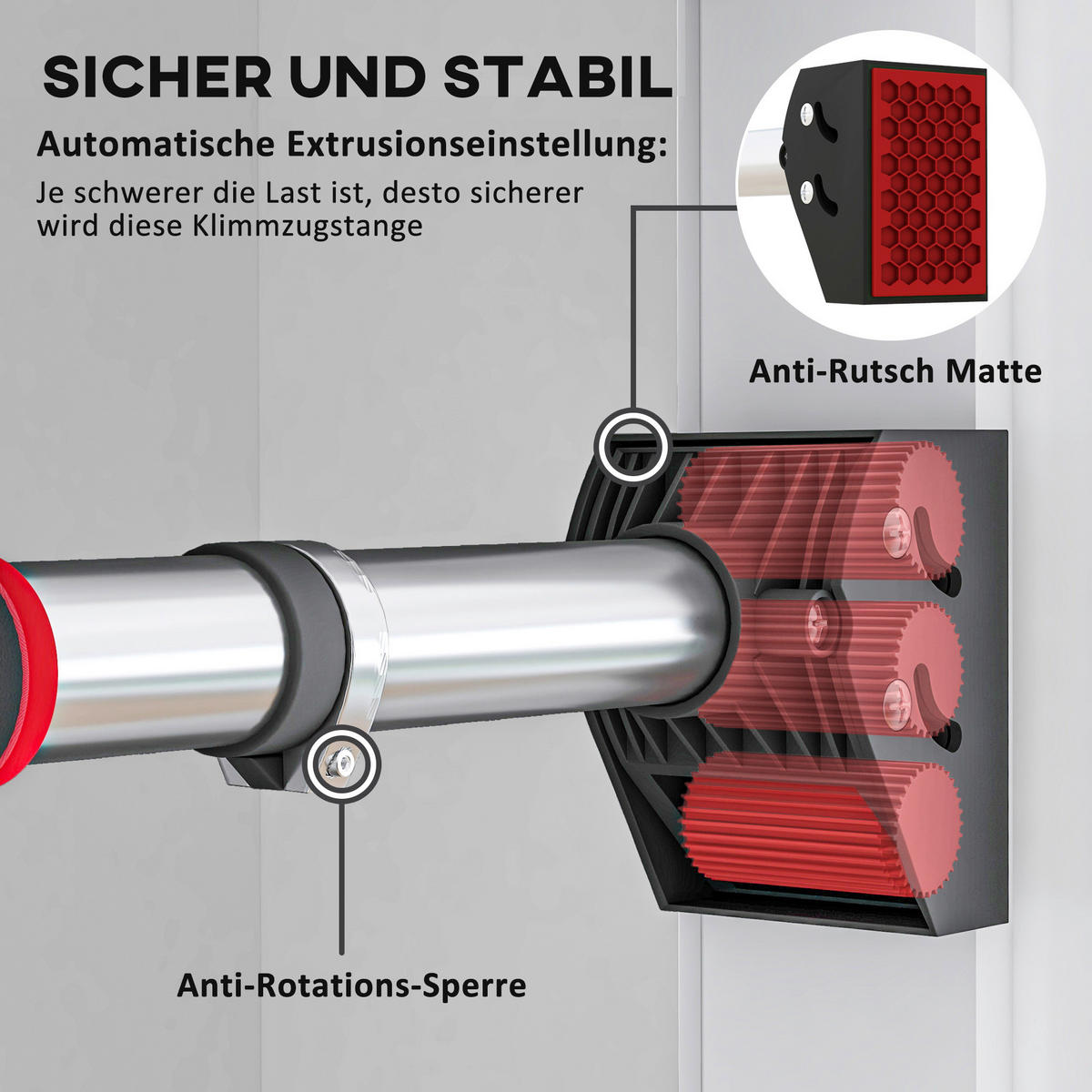 SPORTNOW Klimmzugstange rot Edelstahl B/H/L: ca. 10x7x92 cm Klimmzugstange - rot/schwarz (92,00/10,00/7,00cm) - SPORTNOW