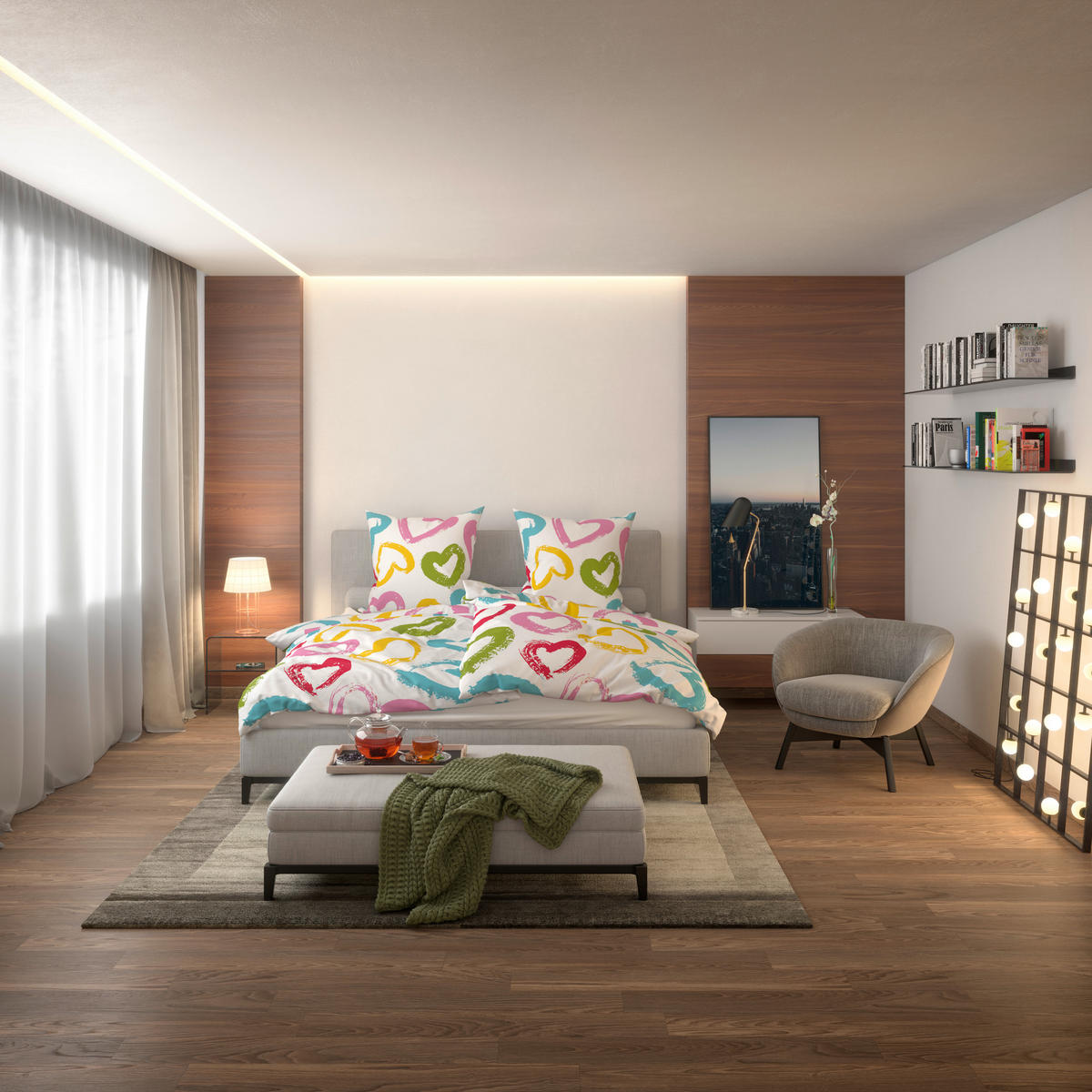 Microfaser Bettwäsche Jugendbettwäsche Herzen - multicolor (135,00/200,00cm)