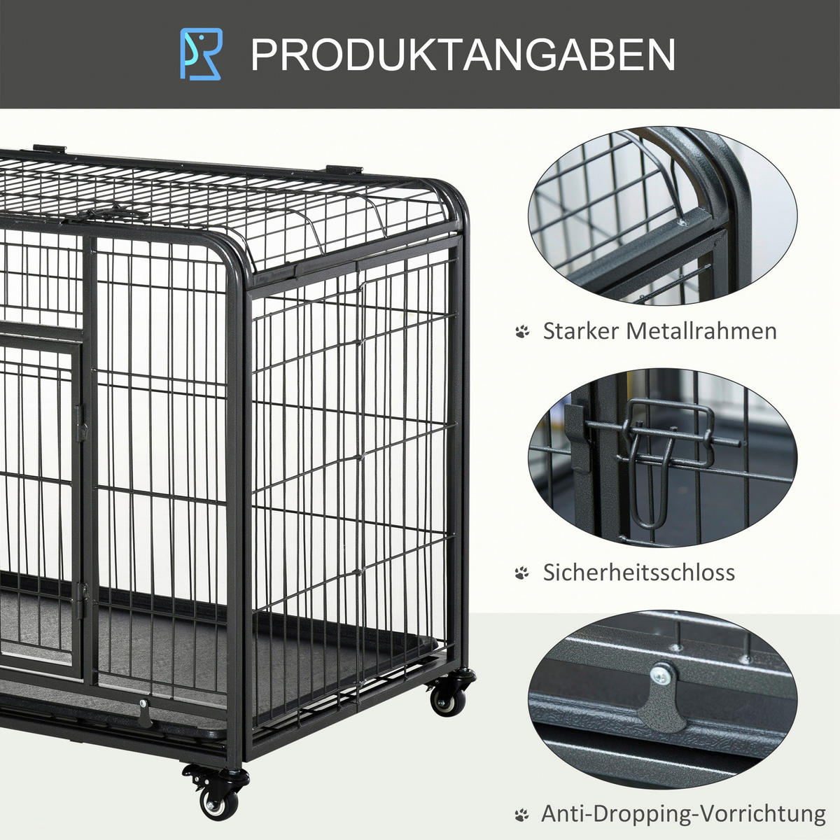 PawHut Hunde-Zubehör dunkelgrau Polypropylen B/H/L: ca. 58x94x69,5 cm Hundekäfig - dunkelgrau (69,50/58,00/94,00cm) - PawHut