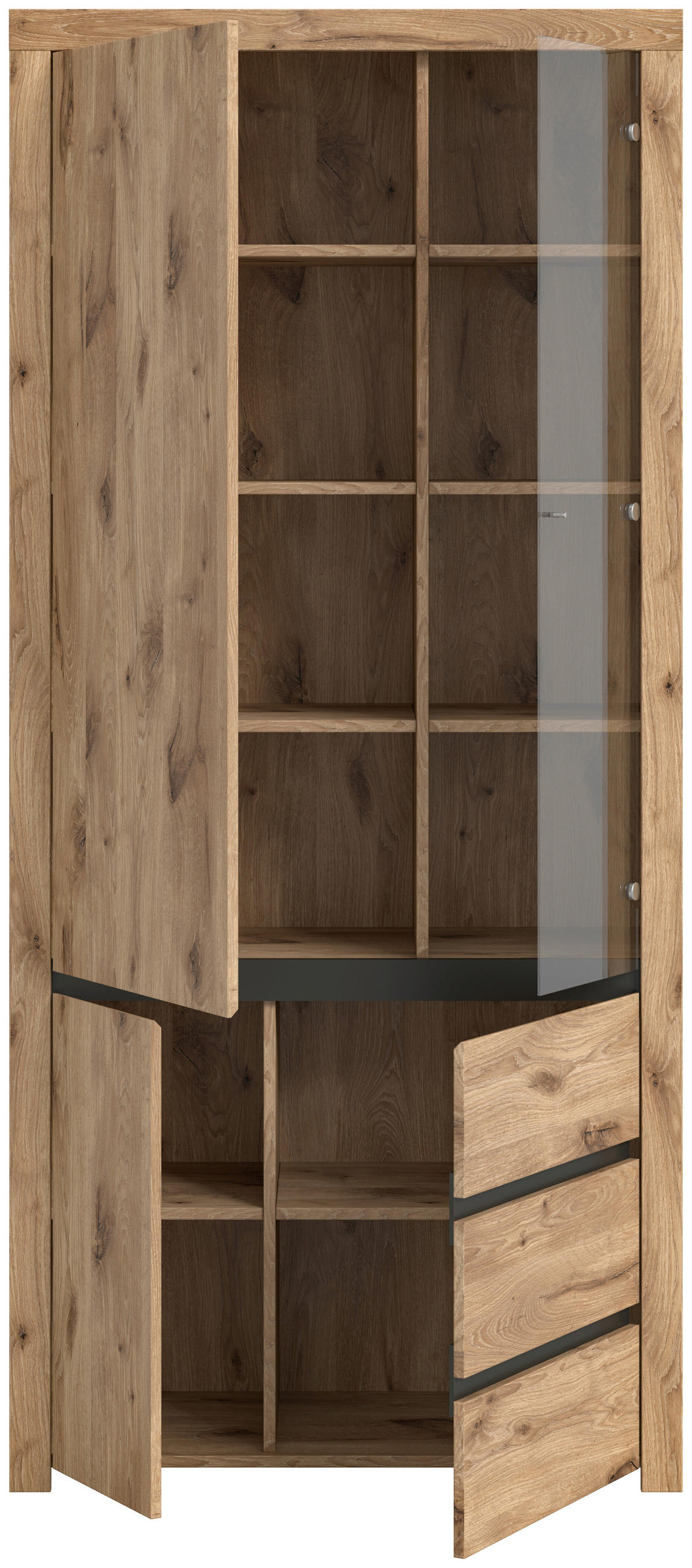 Vitrine Woody Nox Oak Nachbildung anthrazit B/H/T: ca. 90x200x37 cm Woody - anthrazit (90,00/200,00/37,00cm)