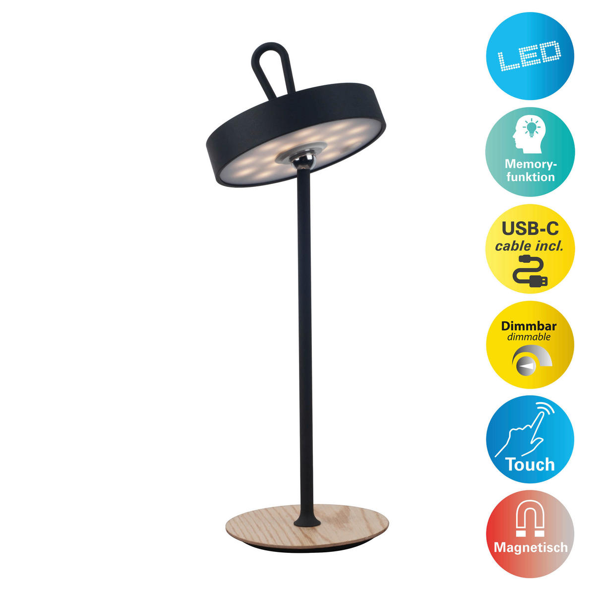 Näve Leuchten LED-Tischleuchte schwarz Kunststoff Holz Metall B/H/T/D: ca. 13x36x13x13 cm ELLI - schwarz (13,00/36,00/13,00cm) - Näve Leuchten