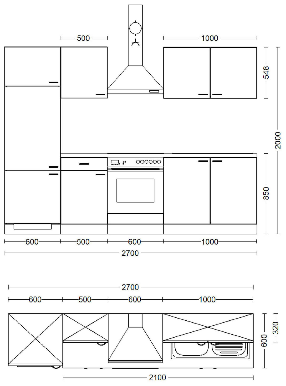 Küchenblock Wito weiß B/H/T: ca. 270x200x60 cm Wito - weiß/Edelstahl (270,00/200,00/60,00cm) - Flex-Well
