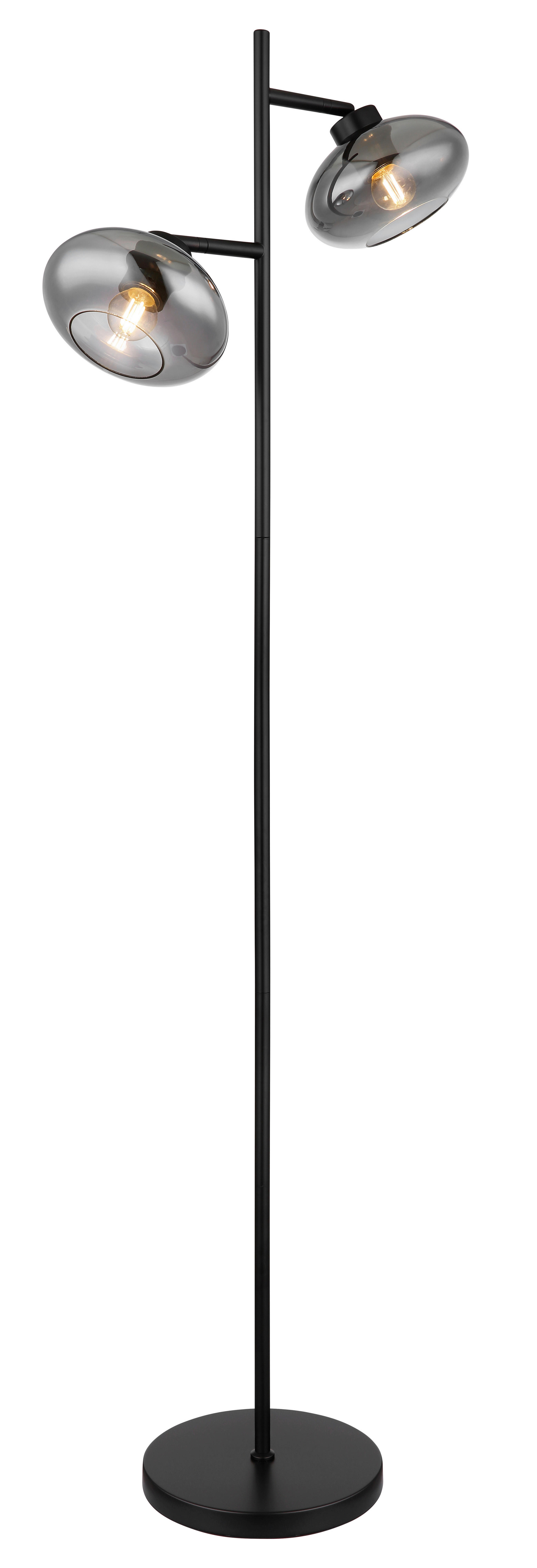 Globo Stehlampe Shaun 2-flammig Schwarz matt-Rauchfarben 480 x 250 x 1500 m günstig online kaufen