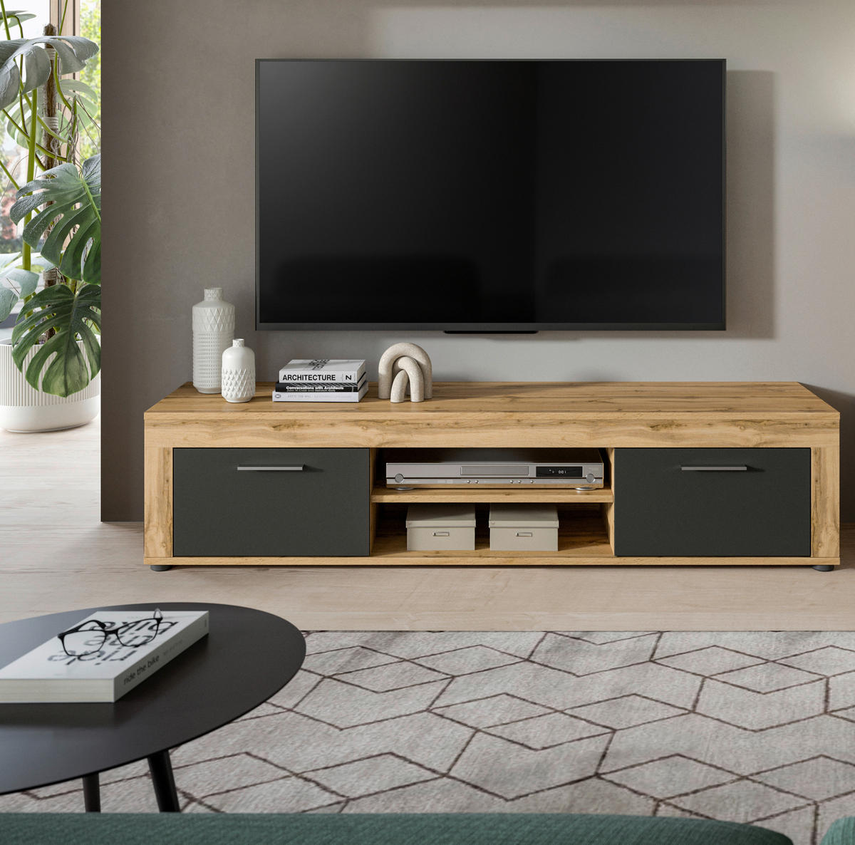 Lowboard Jam Eiche Wotan Nachbildung grau B/H/T: ca. 160x37x40 cm Jam - Eiche/grau (160,00/37,00/40,00cm) - xonox.home