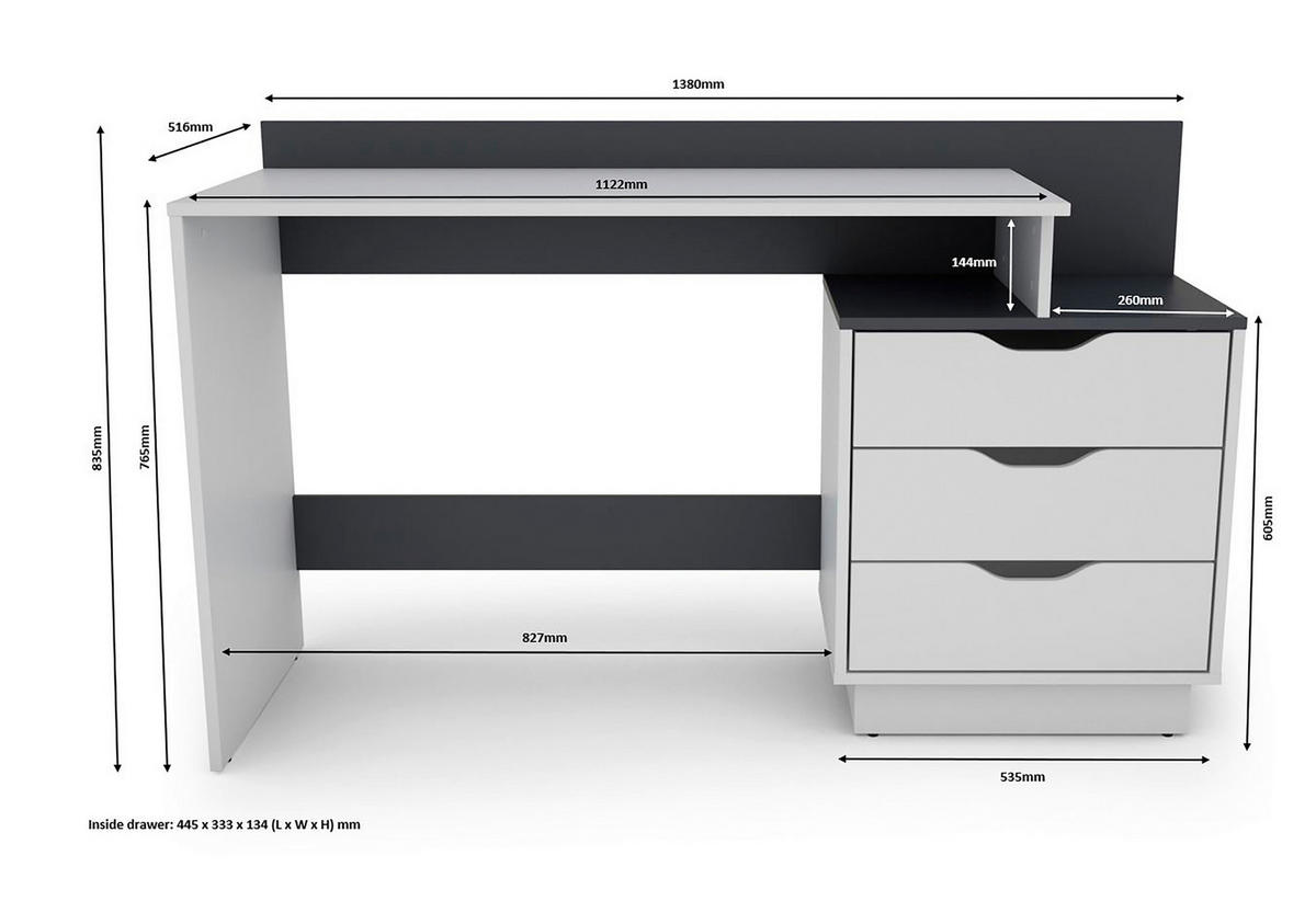 Schreibtisch BELFAST weiß anthrazit B/H/T: ca. 138x83,5x51,5 cm BELFAST - weiß/anthrazit (138,00/83,50/51,50cm) - byLIVING