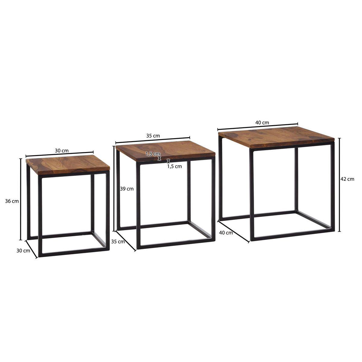 Beistelltisch 3er-Set. rosenholz Holz B/H/T: ca. 40x42x40 cm 3er-Set. - rosenholz (40,00/42,00/40,00cm) - Wohnling