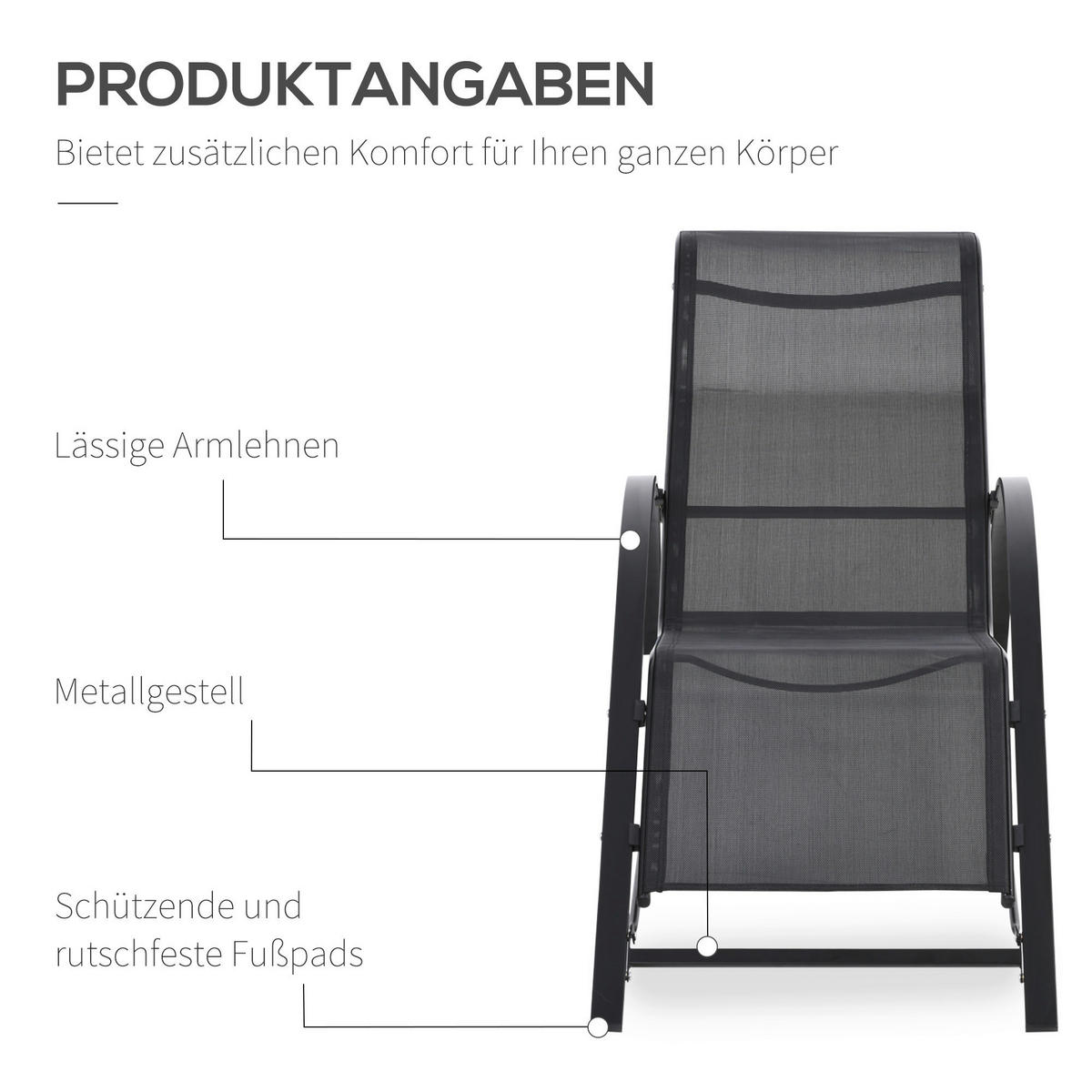 Outsunny Gartenliege-Set mit Tisch schwarz Netzstoff B/H/L: ca. 169x66x59 cm Gartenliege-Set mit Tisch - schwarz (59,00/169,00/66,00cm) - Outsunny