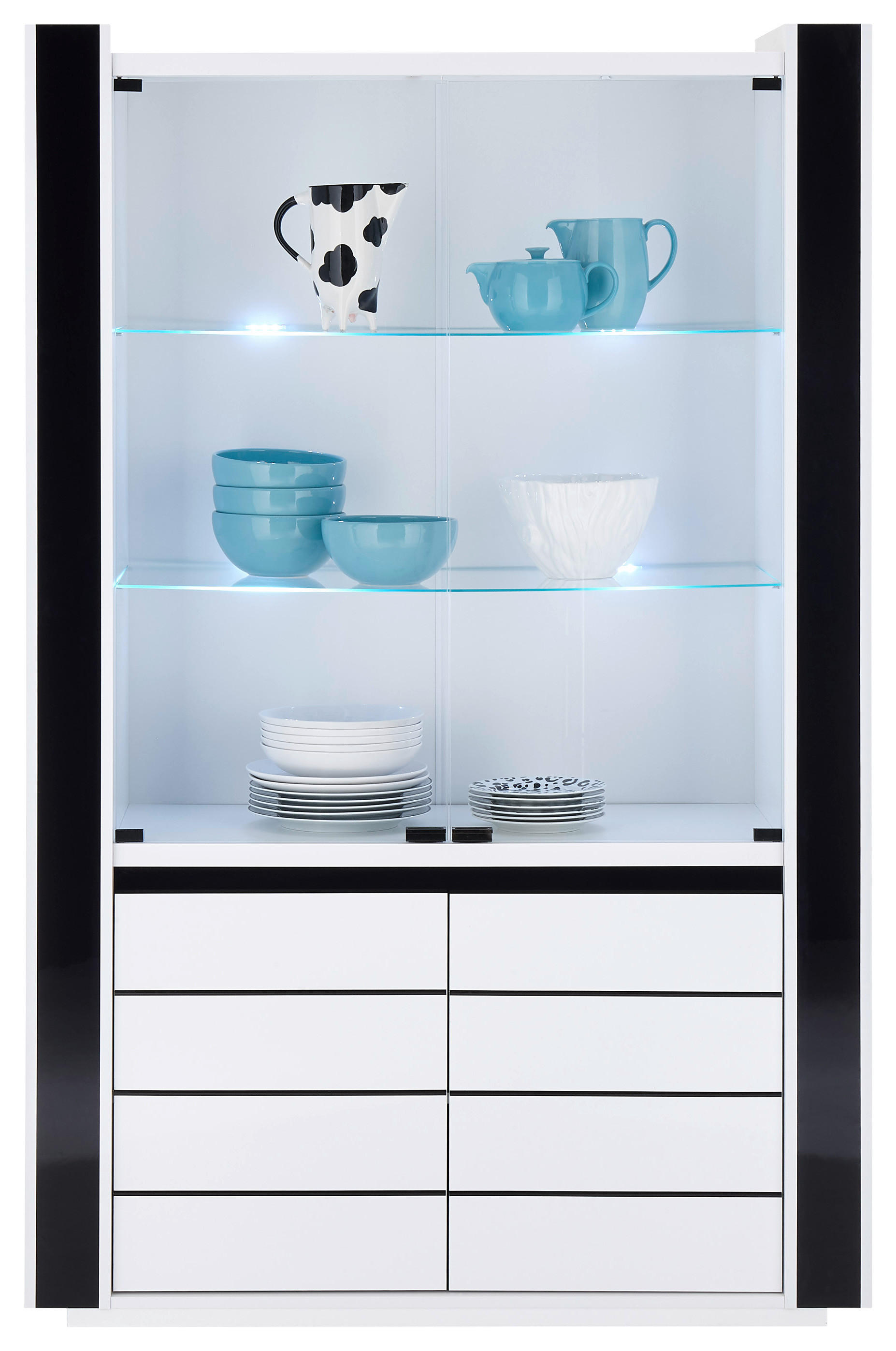 Vitrine Savona weiß Hochglanz schwarz Hochglanz B/H/T: ca. 120x185x45 cm Savona - weiß/schwarz (120,00/185,00/45,00cm)