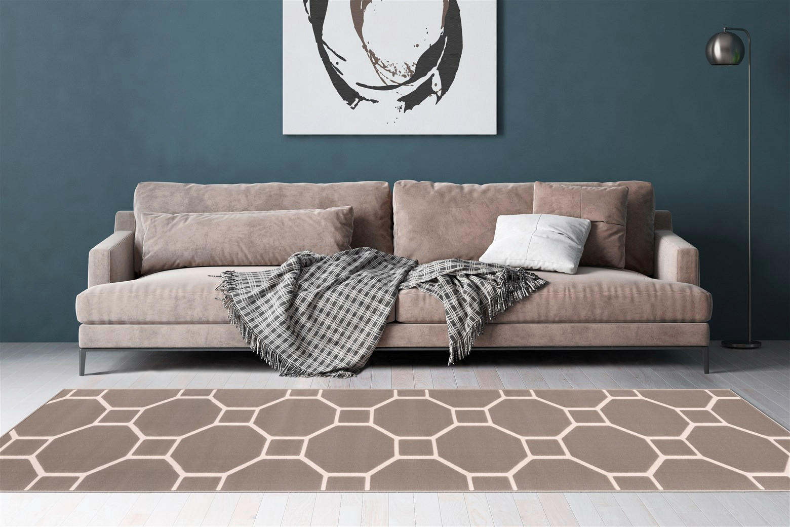 Kayoom Kurzflorteppich Lina 125 taupe B/L: ca. 80x300 cm Lina 125 - taupe/elfenbein (80,00/300,00cm) - Kayoom