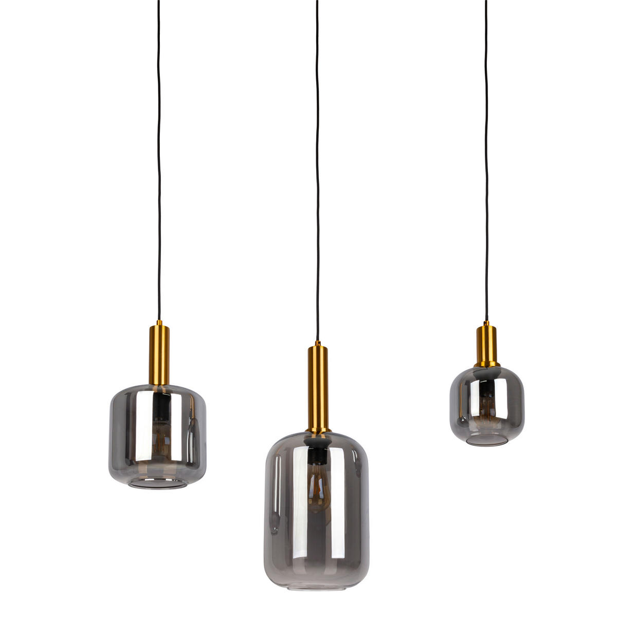 Näve Leuchten Pendelleuchte 7096422 schwarz Metall Glas B/H/T: ca. 82x150x22 cm E27 3 Brennstellen Fumo - schwarz (82,00/150,00/22,00cm) - Näve Leuchten