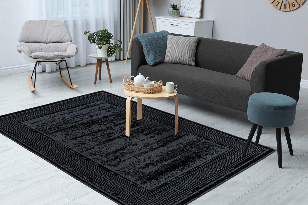 Kayoom Flachflorteppich Kalea 325 schwarz B/H/L: ca. 80x0,8x150 cm Kalea 325 - schwarz (150,00/80,00/0,80cm) - Kayoom