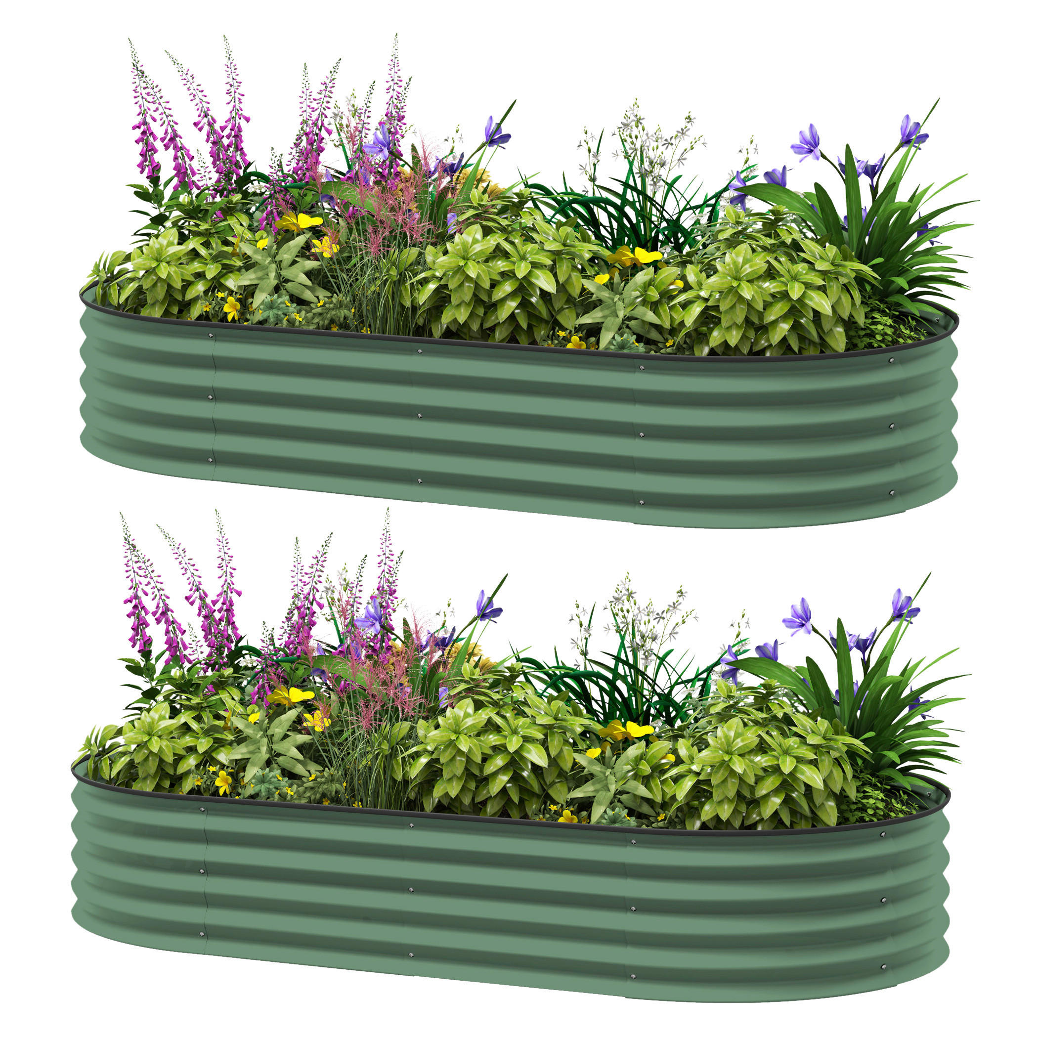 Outsunny Hochbeet 2er Set grün Stahl B/H/L: ca. 93x30x181 cm Hochbeet 2er Set - grün (181,00/93,00/30,00cm) - Outsunny