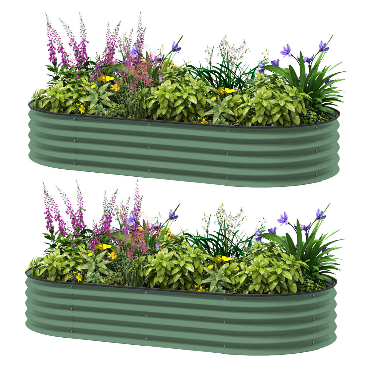 Outsunny Hochbeet 2er Set grün Stahl B/H/L: ca. 93x30x181 cm Hochbeet 2er Set - grün (181,00/93,00/30,00cm) - Outsunny