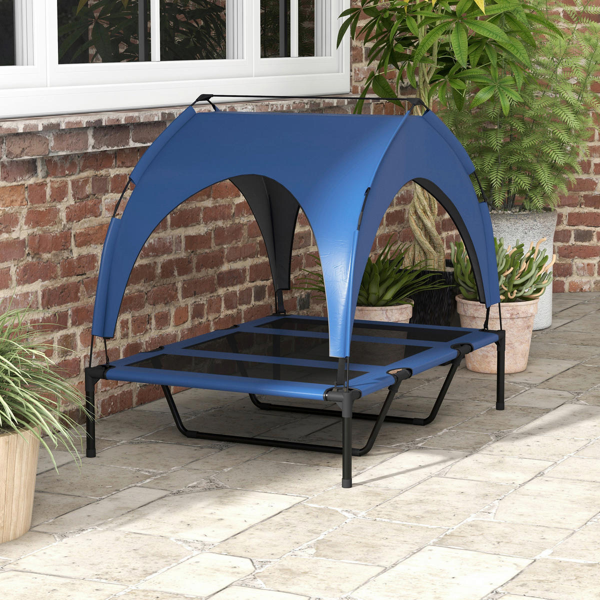 PawHut Hunde-Zubehör blau Edelstahl B/H/L: ca. 76x106x94 cm Erhöhtes_Hundebett - blau (94,00/76,00/106,00cm) - PawHut