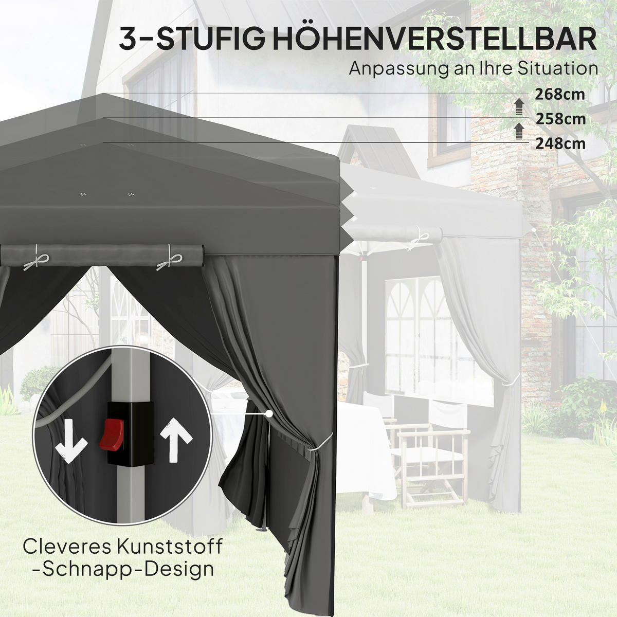 Outsunny Pavillon dunkelgrau Metall B/H/L: ca. 250x268x250 cm Pavillon - dunkelgrau (250,00/250,00/268,00cm) - Outsunny