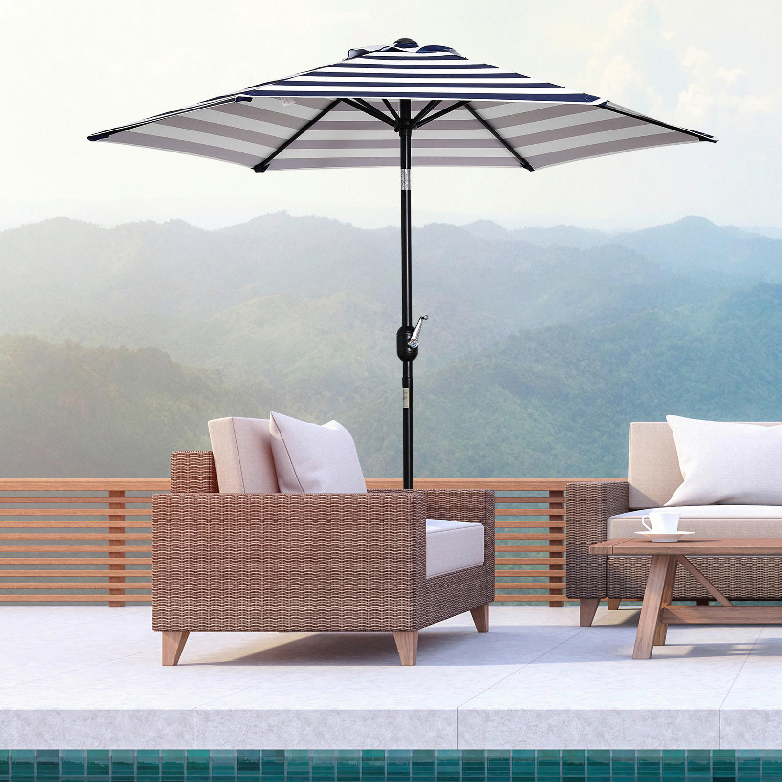 Outsunny Sonnenschirm blau Metall Sonnenschirm - blau/weiß - Outsunny