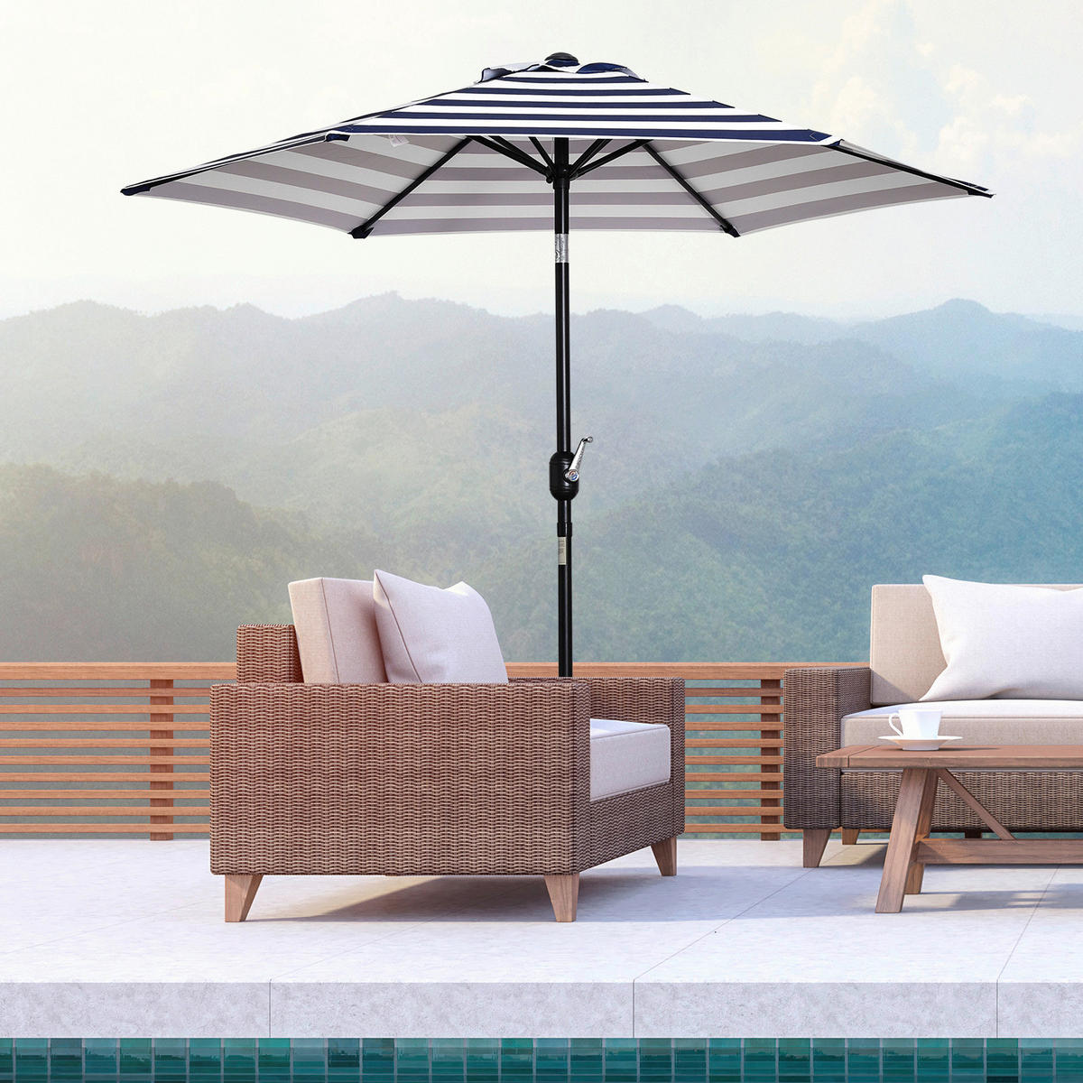 Outsunny Sonnenschirm blau Metall Sonnenschirm - blau/weiß - Outsunny