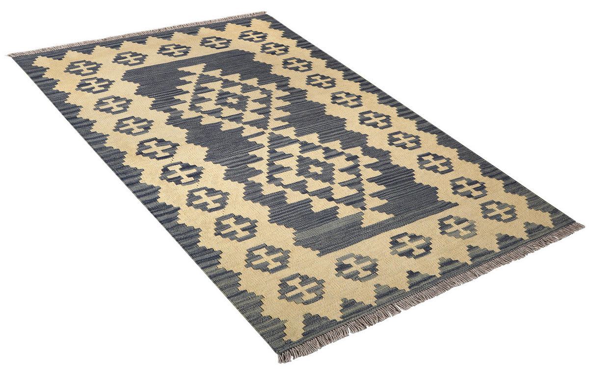 PersaTepp Teppich Kelim Gashgai beige B/H/L: ca. 99x1x155 cm Kelim Gashgai - blau/beige (155,00/99,00/1,00cm) - PersaTepp