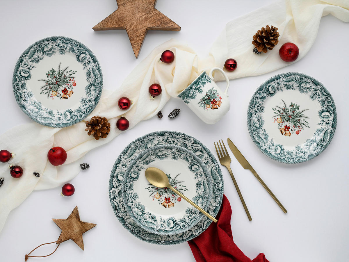 CreaTable Kombiservice Weihnachten grün Steingut 16 tlg. Weihnachten - grün - CreaTable