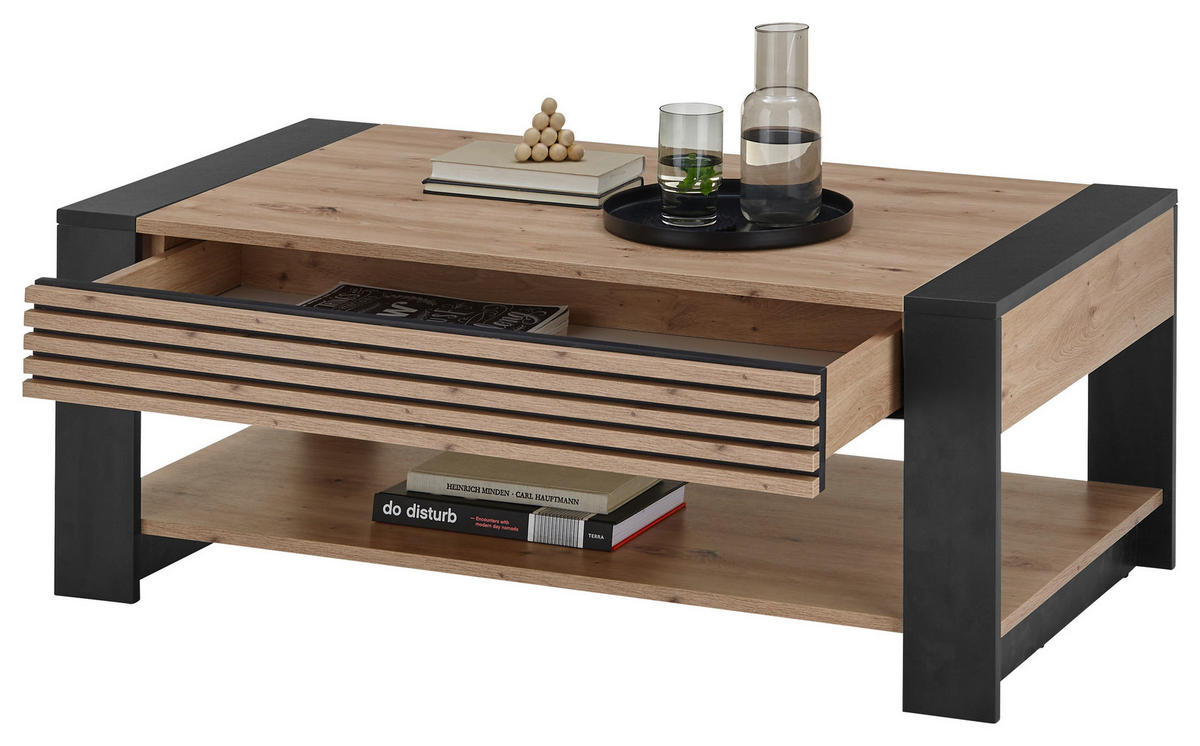 Couchtisch Felipe Eiche Artisan Nachbildung B/H/T: ca. 107x42x60 cm Felipe - Eiche/schwarz (107,00/42,00/60,00cm)