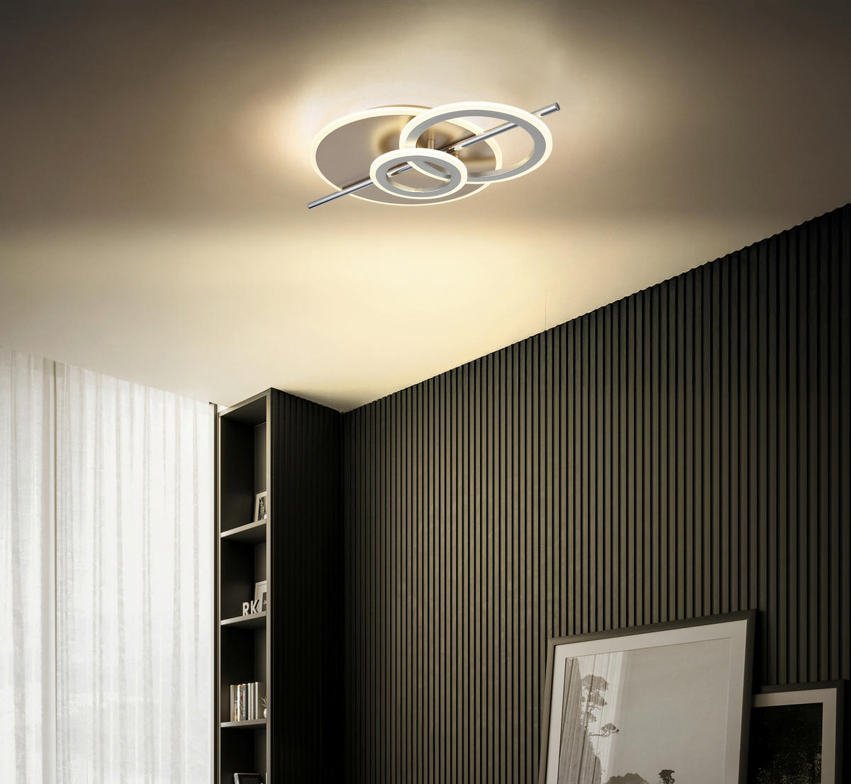 GLOBO LED-Deckenleuchte Opal champagner Metall B/H/L: ca. 32x8,5x55 cm 1 Brennstellen NORRIS - champagner/Opal (55,00/32,00/8,50cm) - GLOBO