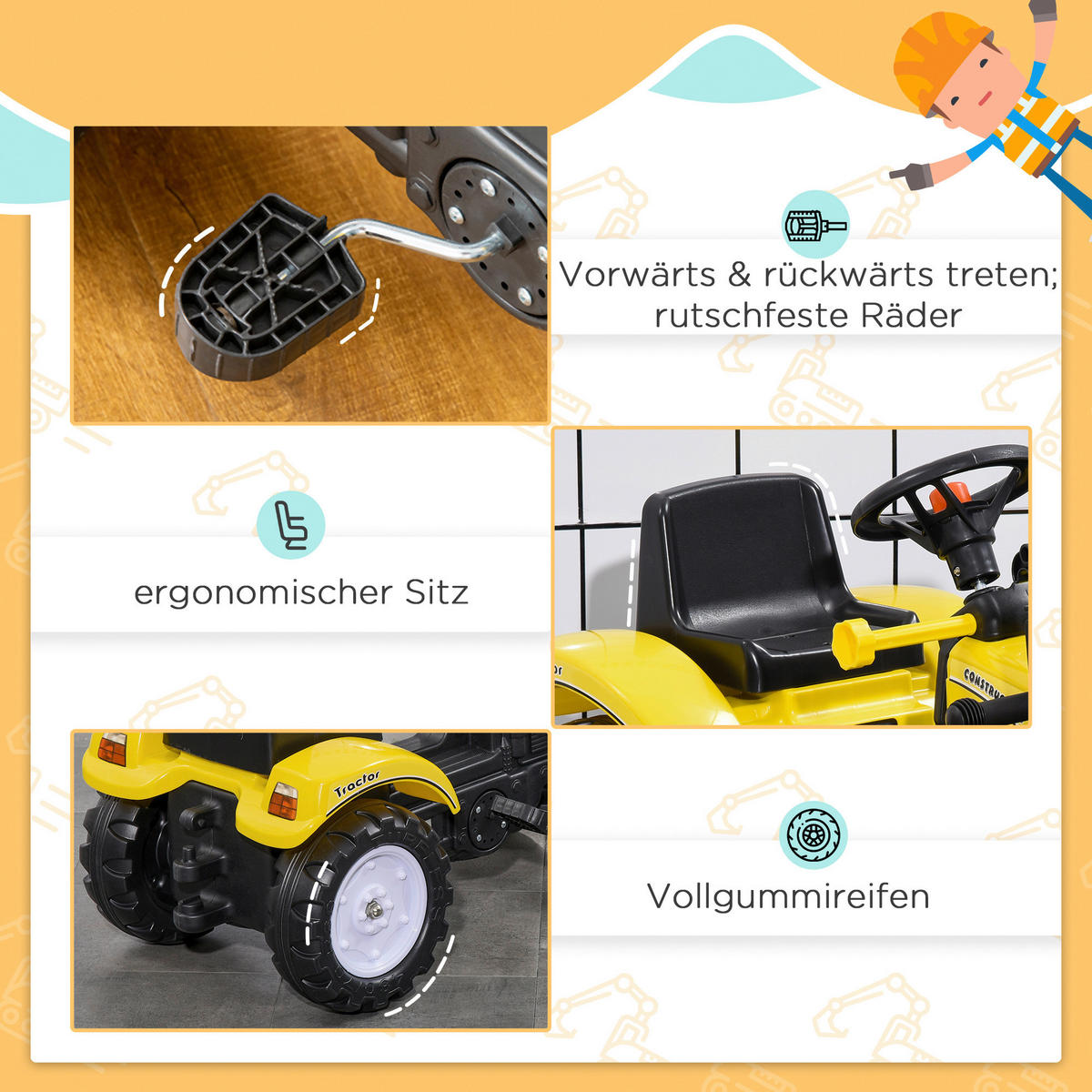 HOMCOM Kinder-Fahrzeug Trettraktor - HOMCOM