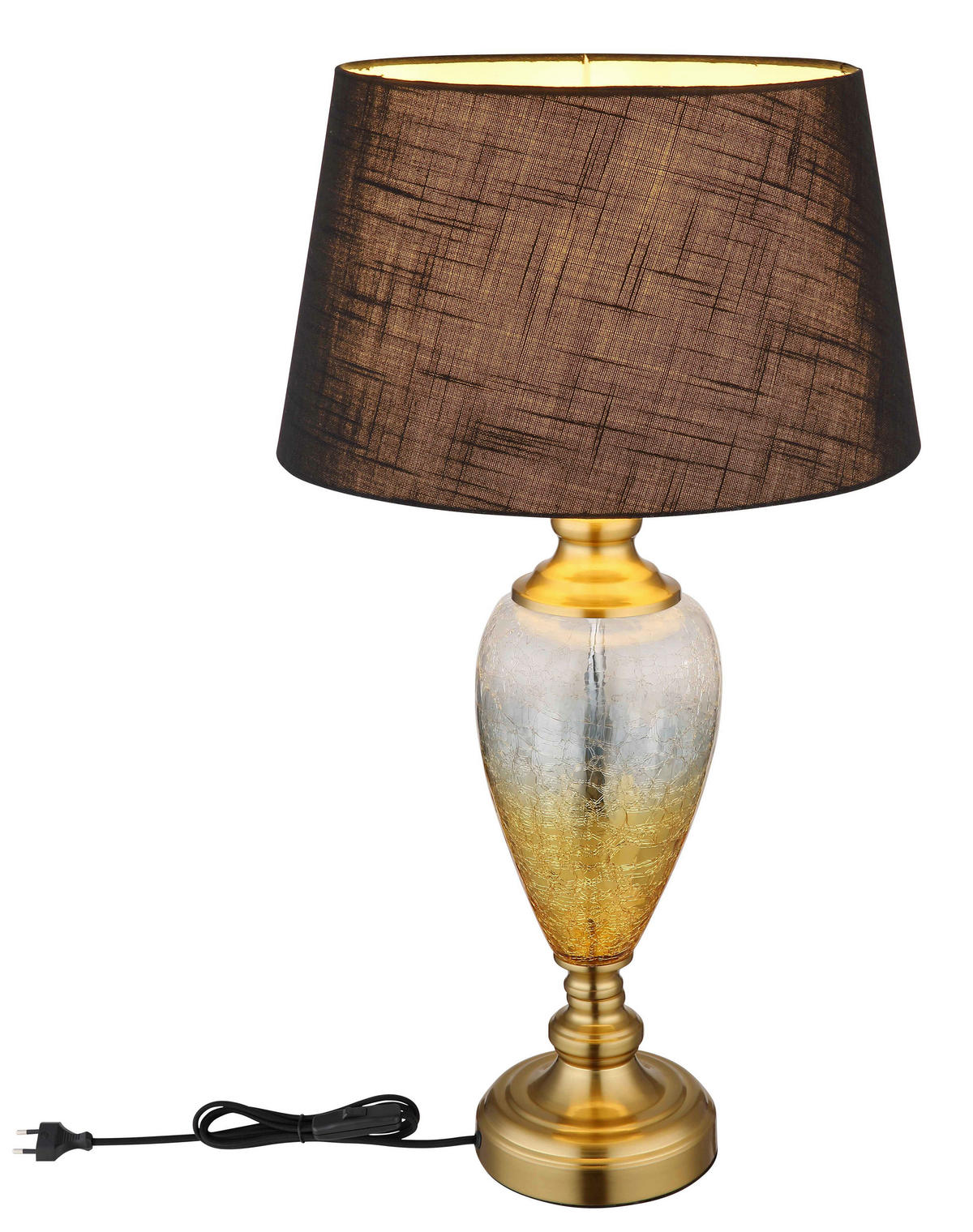 GLOBO Tischleuchte LEILA 24143S schwarz altmessing gold Metall Glas Textil H/D: ca. 66x38 cm E27 1 Brennstellen LEILA - gold/altmessing (38,00/66,00cm) - GLOBO