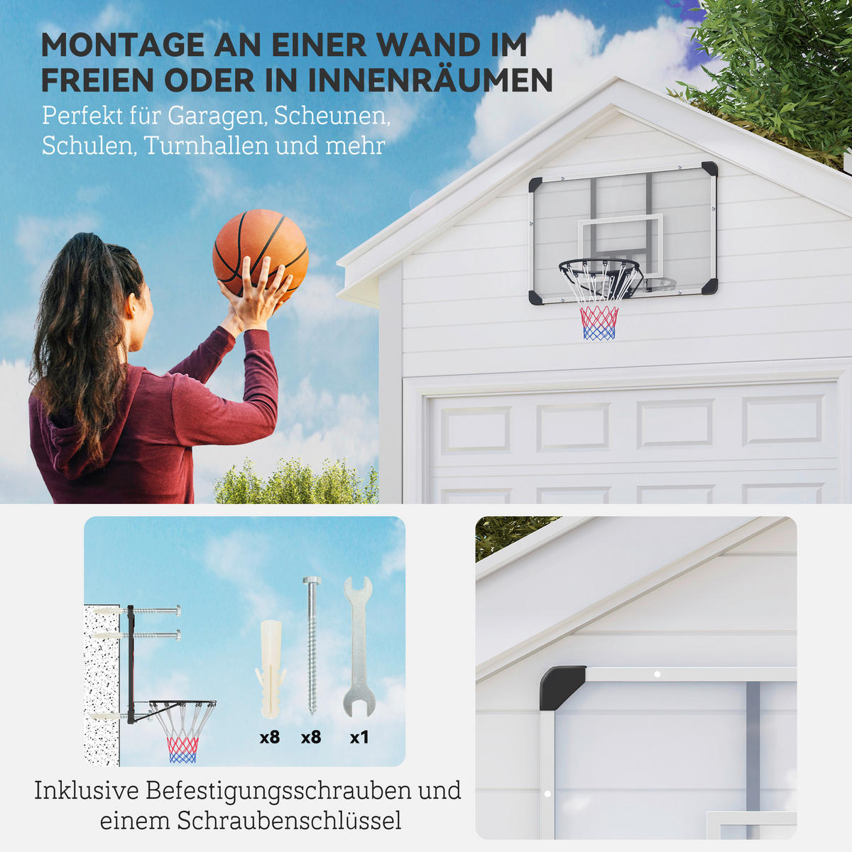 SPORTNOW Basketballkorb transparent Stahl B/H/L: ca. 61x73x113 cm Basketballkorb - weiß/schwarz (113,00/61,00/73,00cm) - SPORTNOW