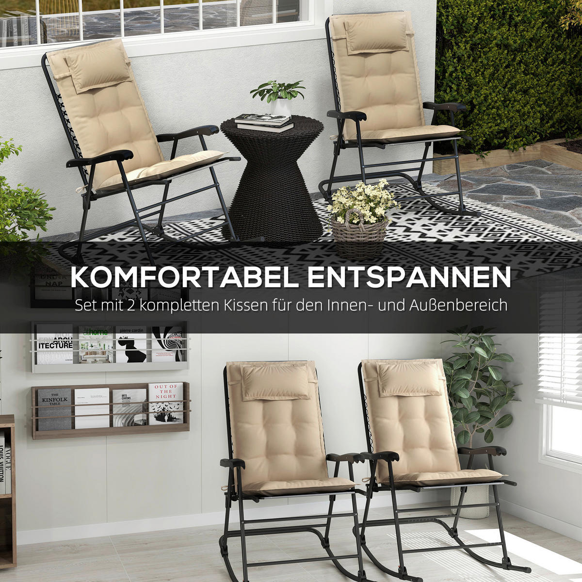 Outsunny Liegenauflage 2er Set beige Polyester B/H/L: ca. 50x5x116 cm Liegenauflage 2er Set - beige (116,00/50,00/5,00cm) - Outsunny