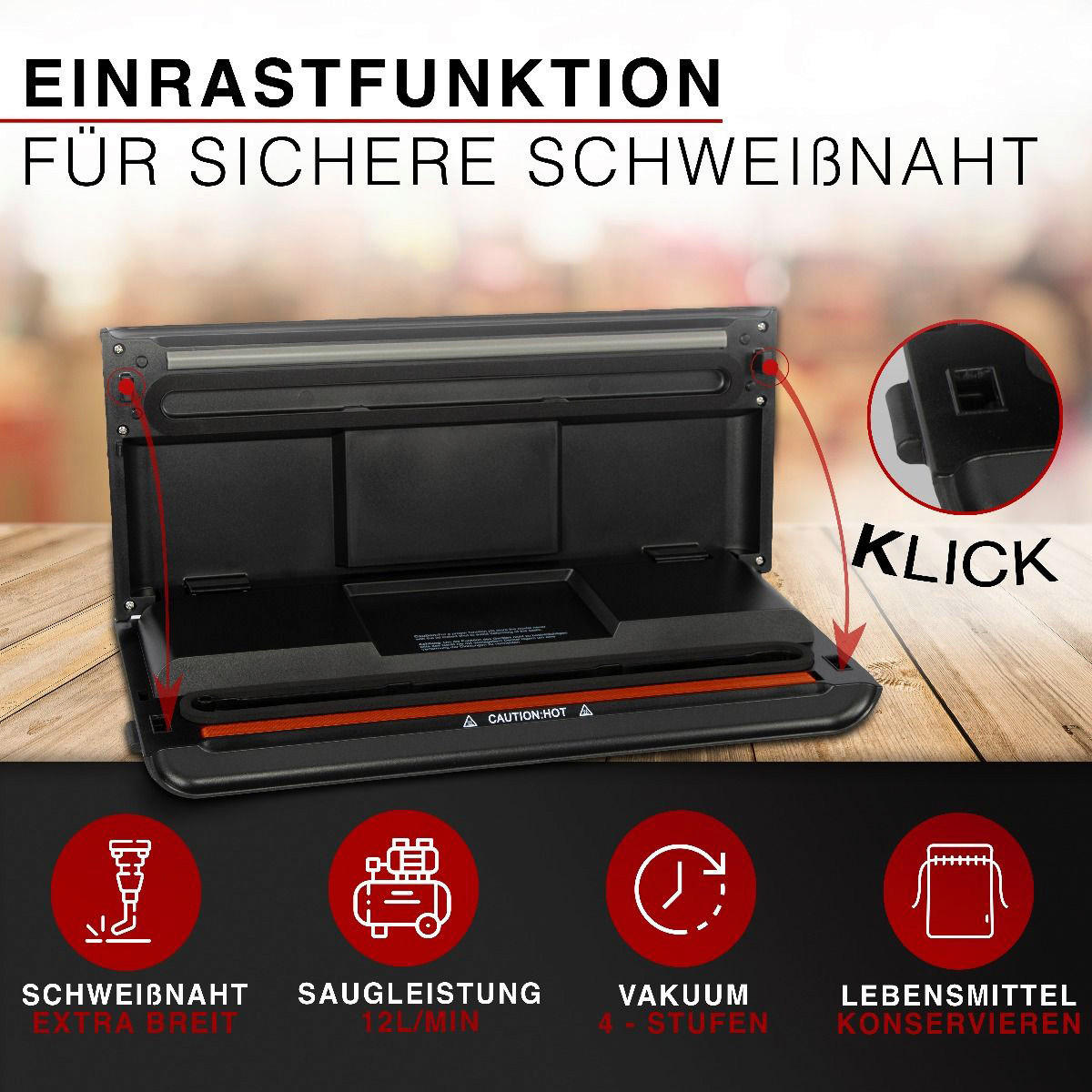 Classbach Vakuumierer C-VK 4000 silber schwarz Edelstahl B/H/T: ca. 38x6,3x15,5 cm ca. 120 W Vakuumierer C-VK 4000 - schwarz/silber (38,00/6,30/15,50cm) - Classbach
