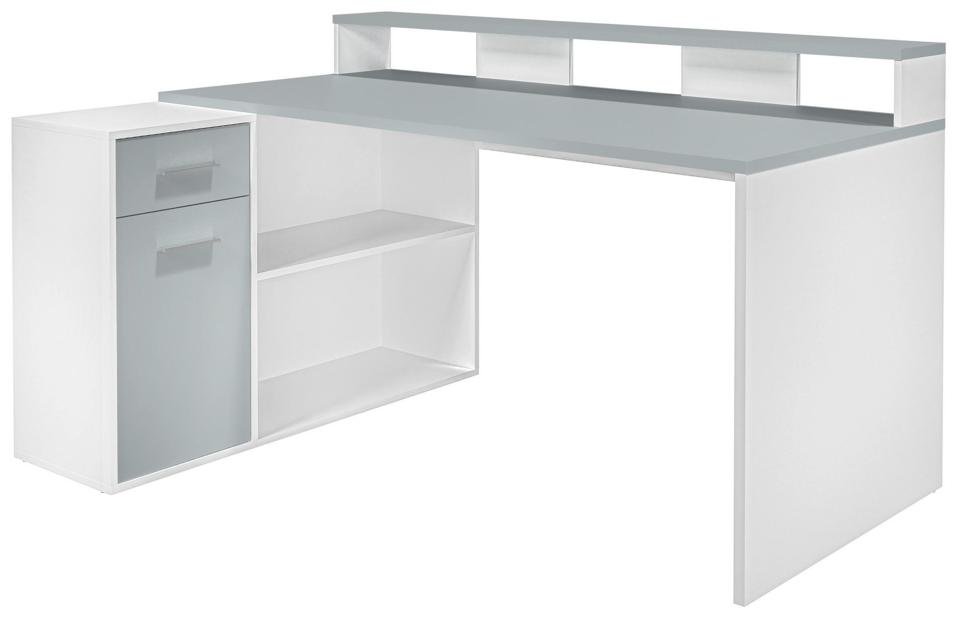 Schreibtisch Gamer hellgrau matt weiß matt B/H/T: ca. 160x92x115 cm Gamer - hellgrau/weiß (160,00/92,00/115,00cm)