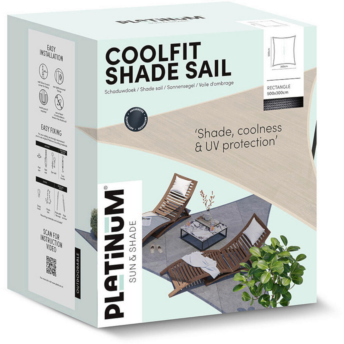 PLATINUM Sonnensegel Coolfit schwarz Polyethylen B/H/L: ca. 500x1x300 cm Coolfit - schwarz (300,00/500,00/1,00cm) - PLATINUM