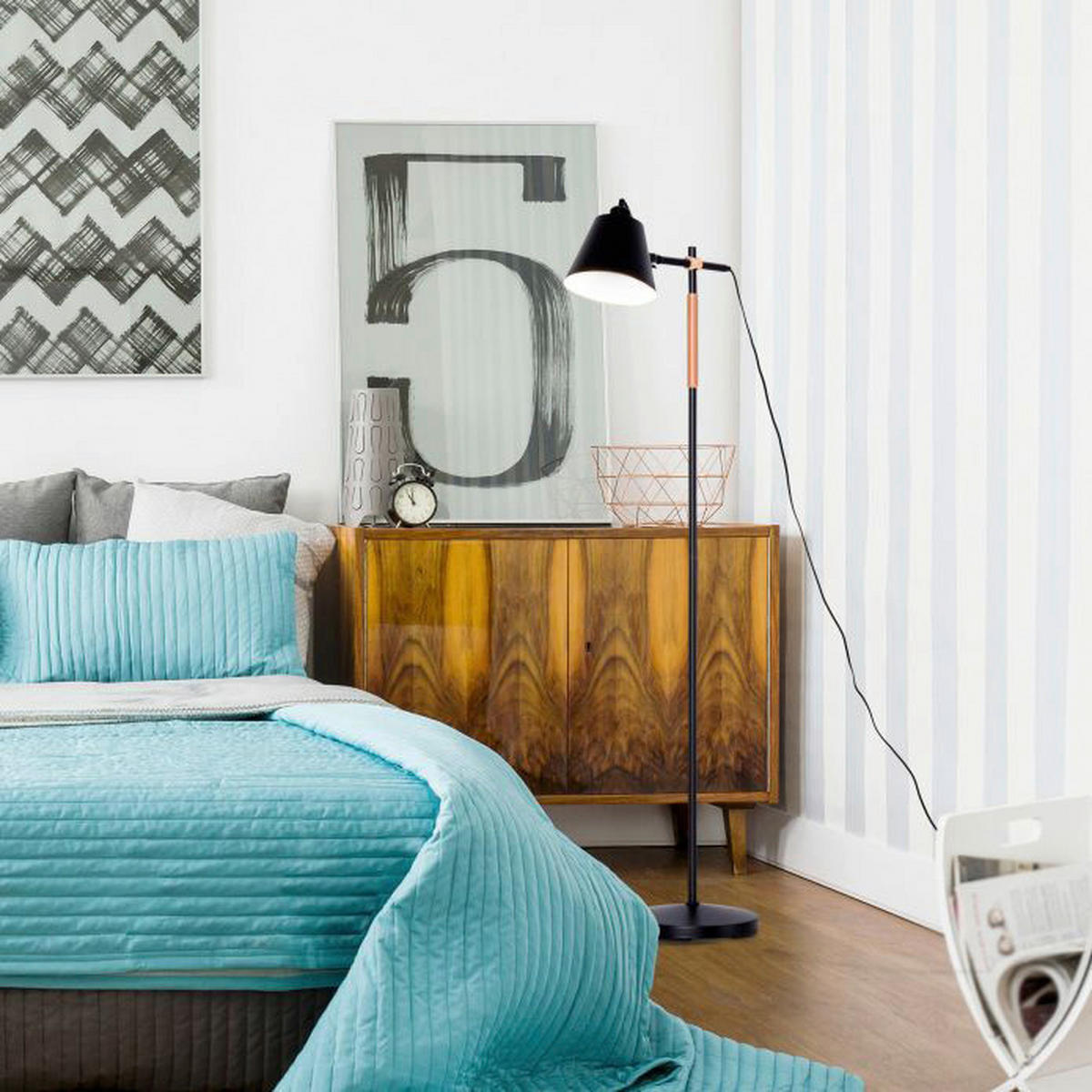 HOMCOM Stehleuchte B31-112BK schwarz Holz Metall B/H/L: ca. 30x155x54 cm E27 1 Brennstellen Stehleuchte B31-112BK - schwarz (54,00/30,00/155,00cm) - HOMCOM