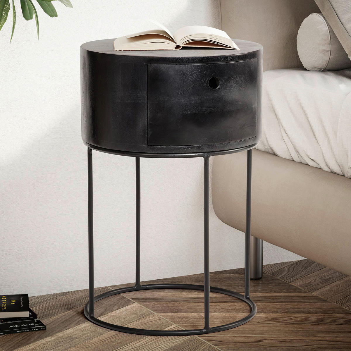 Nachtkonsole schwarz B/H/T: ca. 40x60x40 cm Nachtkonsole - schwarz (40,00/60,00/40,00cm) - Wohnling