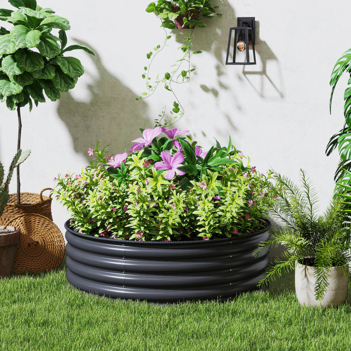 Outsunny Hochbeet dunkelgrau Stahl B/H/L: ca. 120x43x120 cm Hochbeet - dunkelgrau (120,00/120,00/43,00cm) - Outsunny