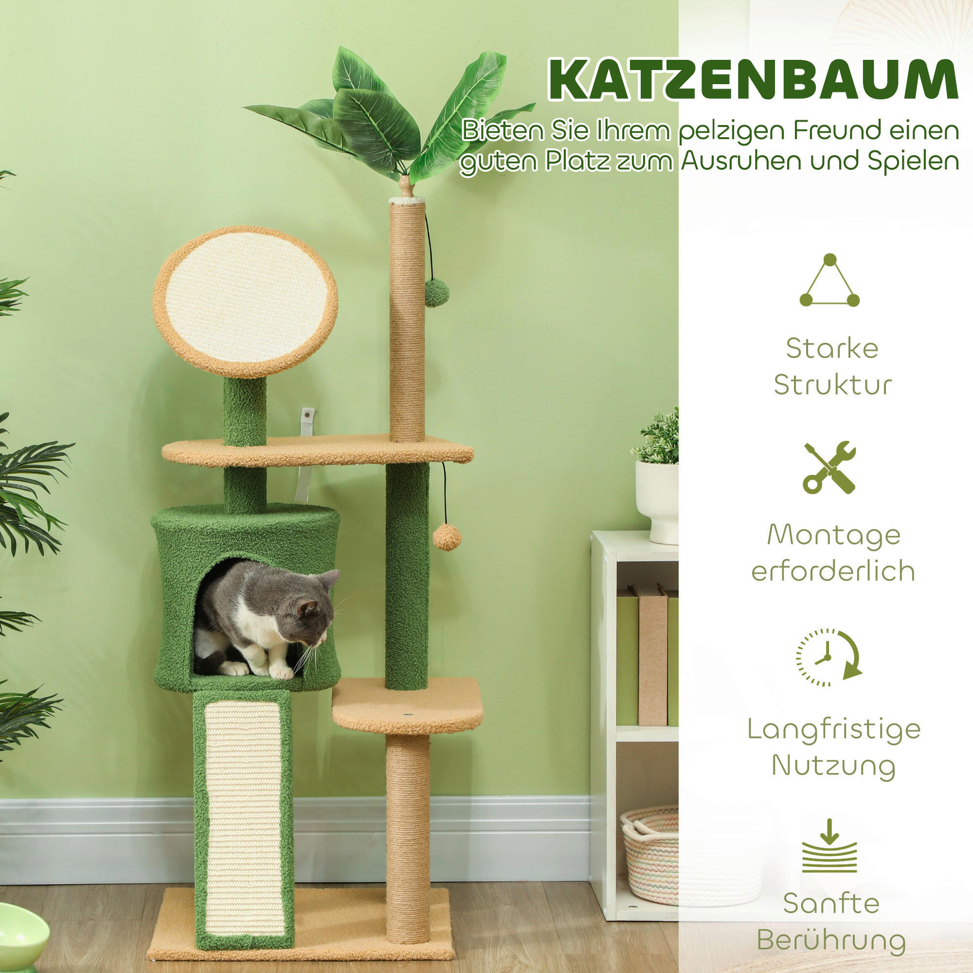 PawHut Kratzbaum grün Polyester B/H/L: ca. 44x139x48 cm Kratzbaum - grün (48,00/44,00/139,00cm) - PawHut